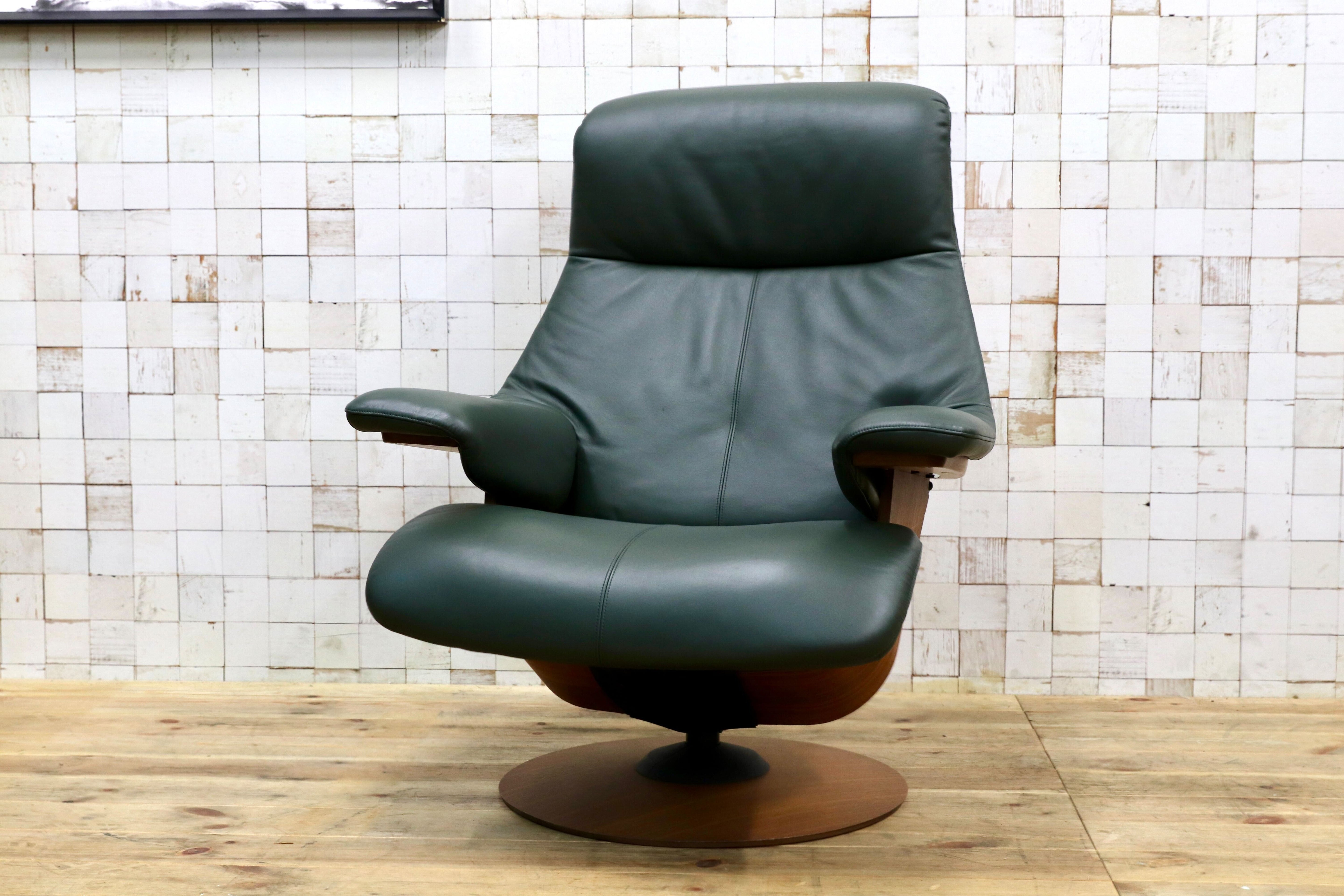 GMIK647○karimoku / カリモク THE FIRST ザファースト RU7450R422 リクライニングチェア パーソナルチェア グリーン 本革 椅子