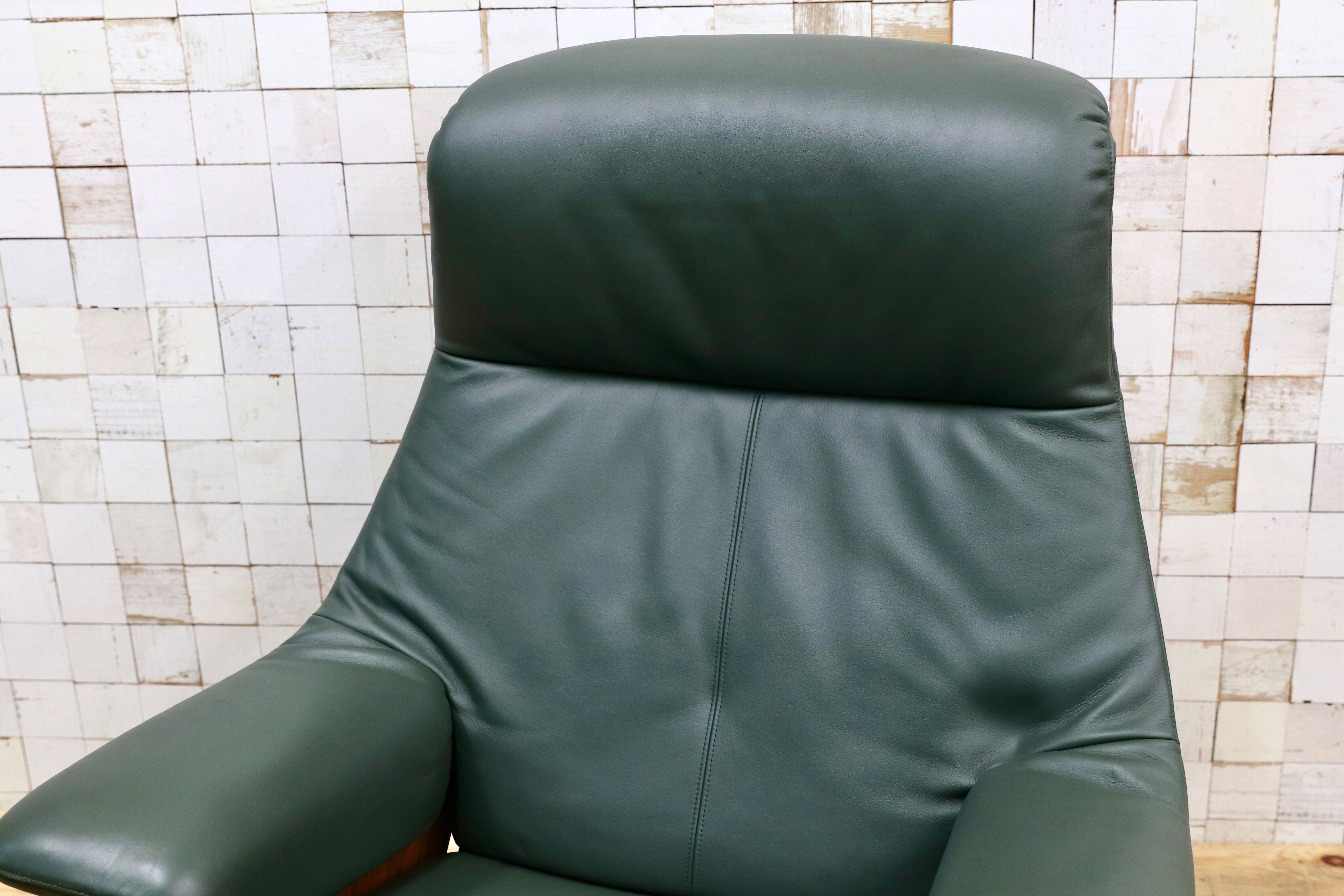 GMIK647○karimoku / カリモク THE FIRST ザファースト RU7450R422 リクライニングチェア パーソナルチェア グリーン 本革 椅子