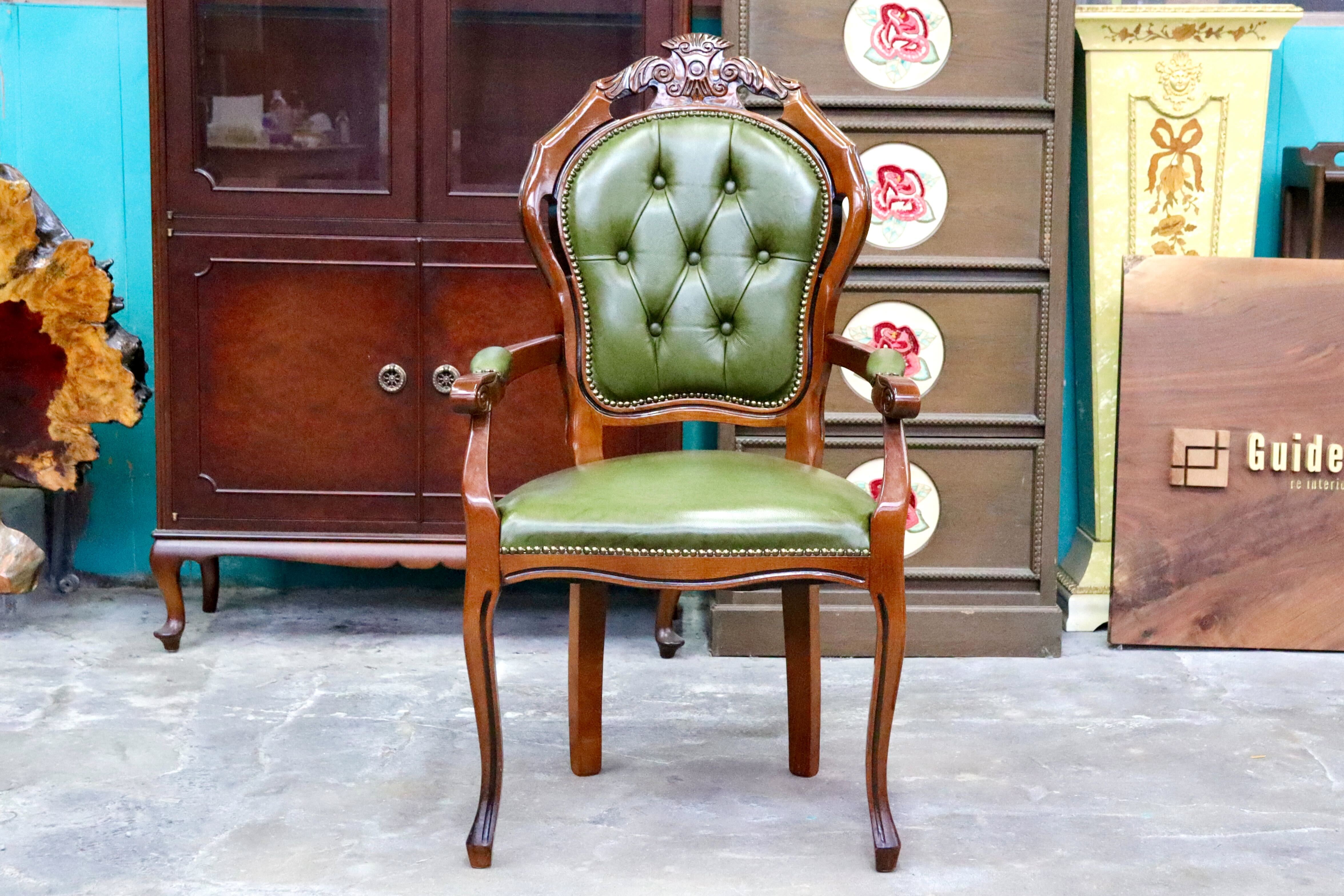 GMIS561Q○イタリア ダイニングチェア 食卓椅子 アームチェア アンティーク 猫脚 彫刻 クラシック エレガント ヨーロピアン ロココ