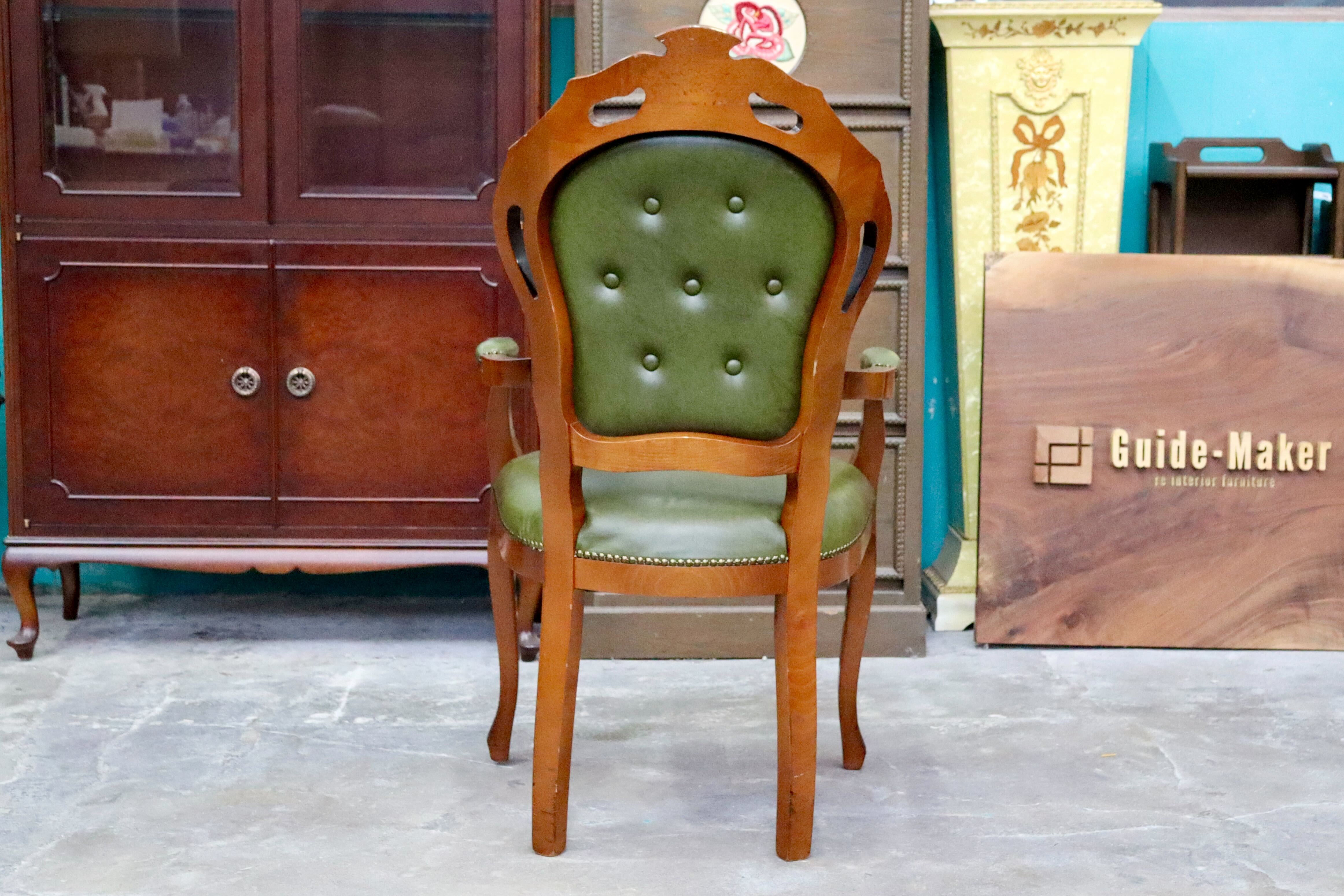 GMIS561Q○イタリア ダイニングチェア 食卓椅子 アームチェア アンティーク 猫脚 彫刻 クラシック エレガント ヨーロピアン ロココ