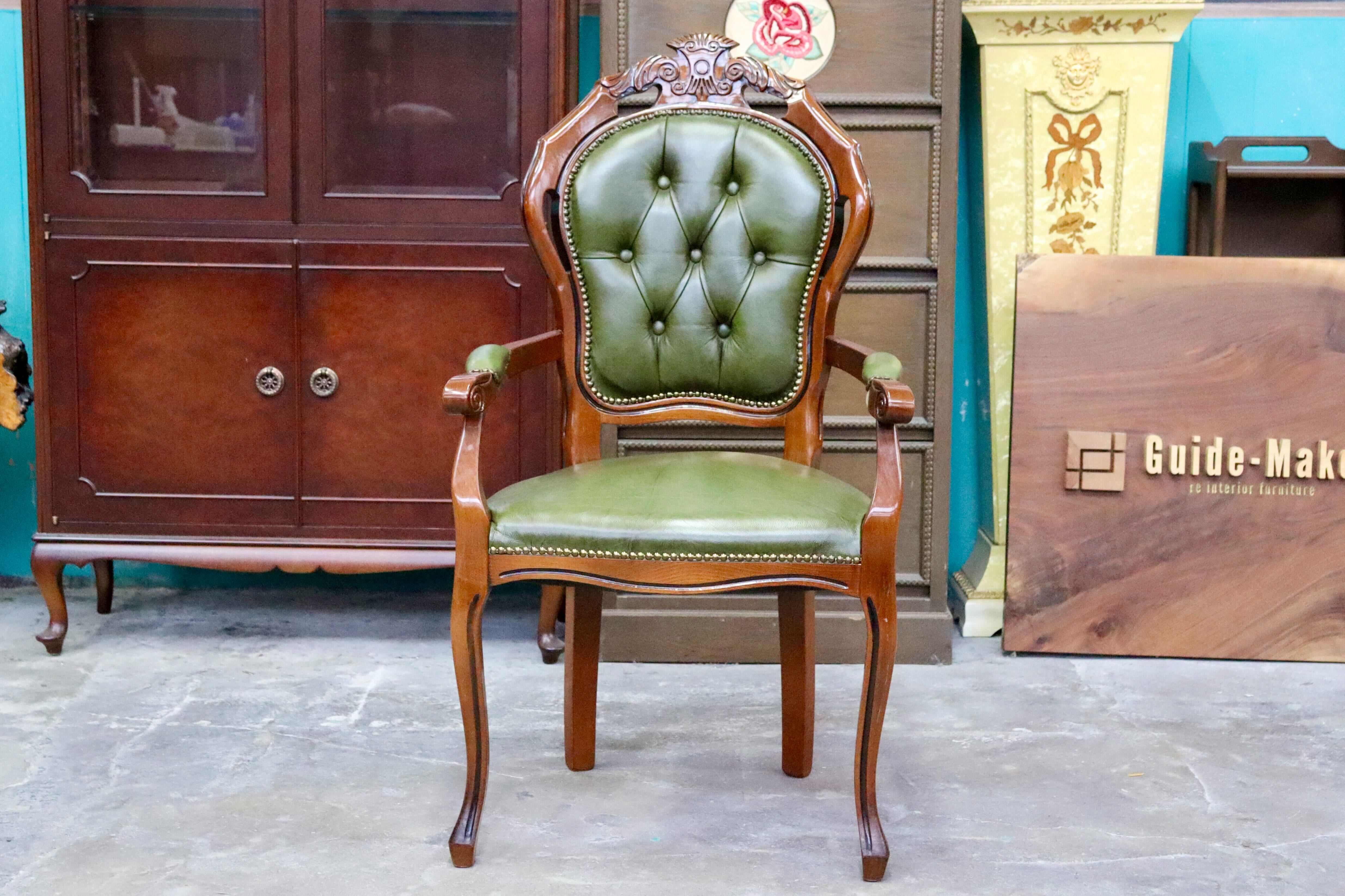 GMIS561S○イタリア ダイニングチェア 食卓椅子 アームチェア アンティーク 猫脚 彫刻 クラシック エレガント ヨーロピアン ロココ