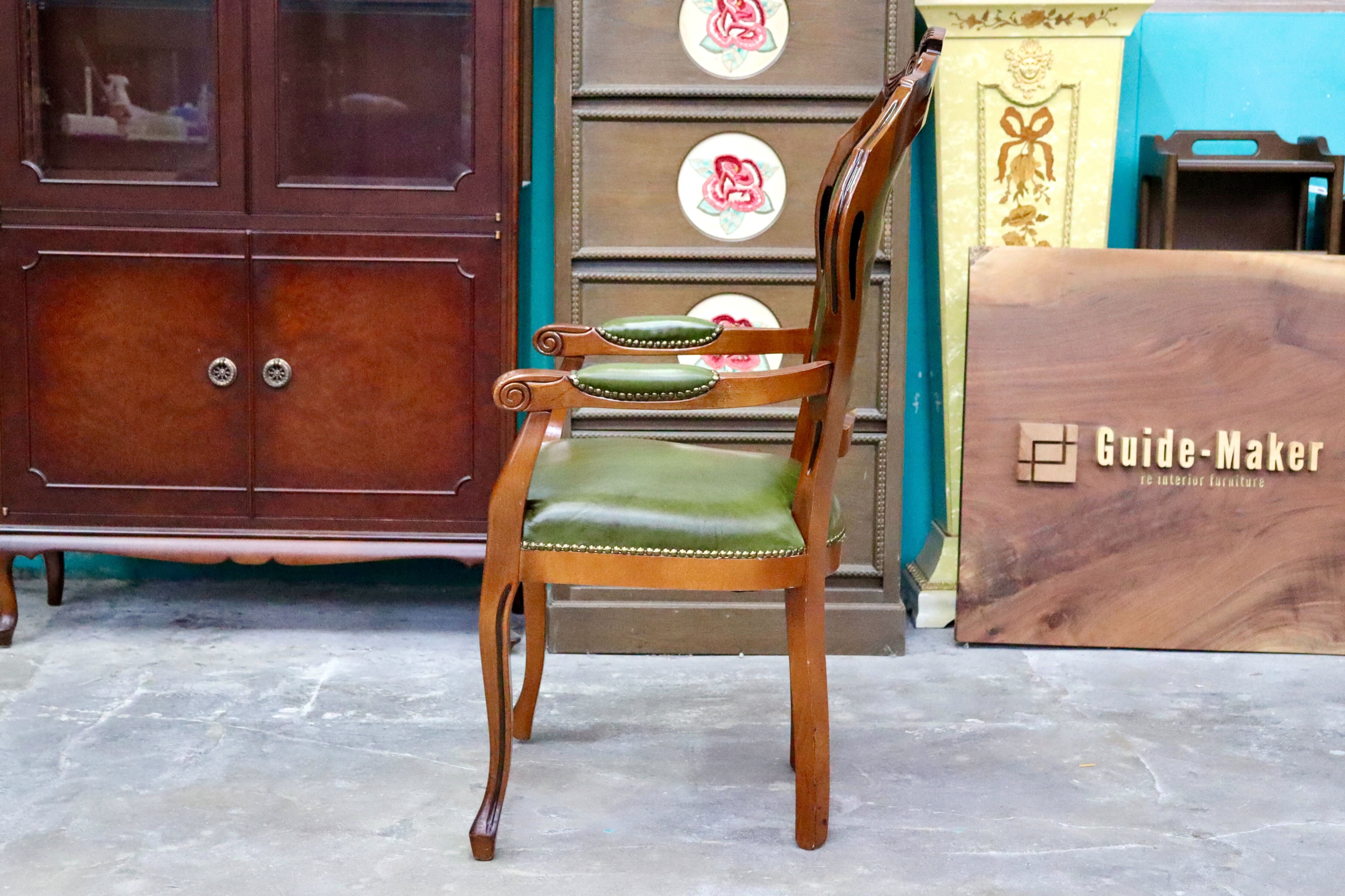 GMIS561S○イタリア ダイニングチェア 食卓椅子 アームチェア アンティーク 猫脚 彫刻 クラシック エレガント ヨーロピアン ロココ