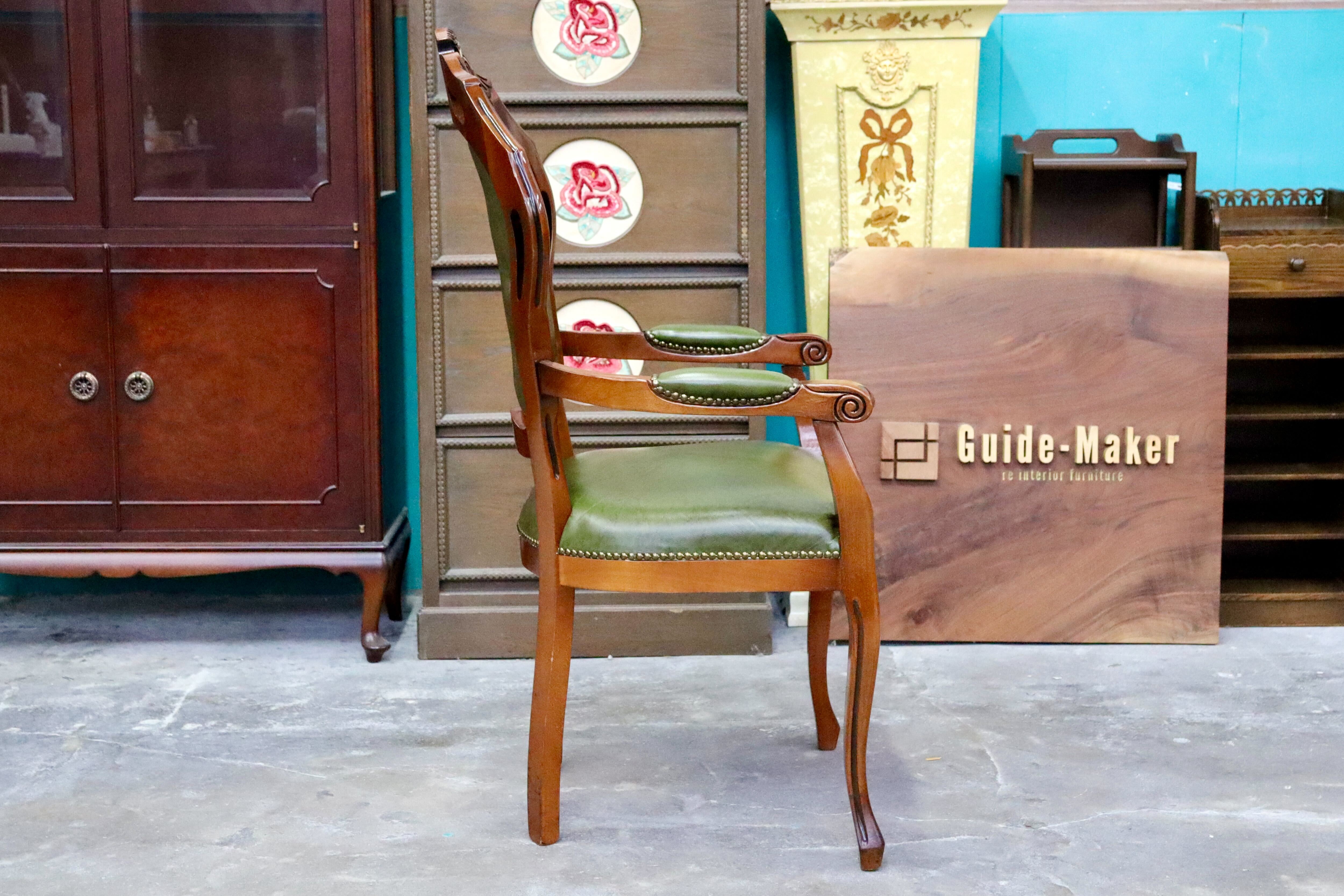 GMIS561S○イタリア ダイニングチェア 食卓椅子 アームチェア アンティーク 猫脚 彫刻 クラシック エレガント ヨーロピアン ロココ