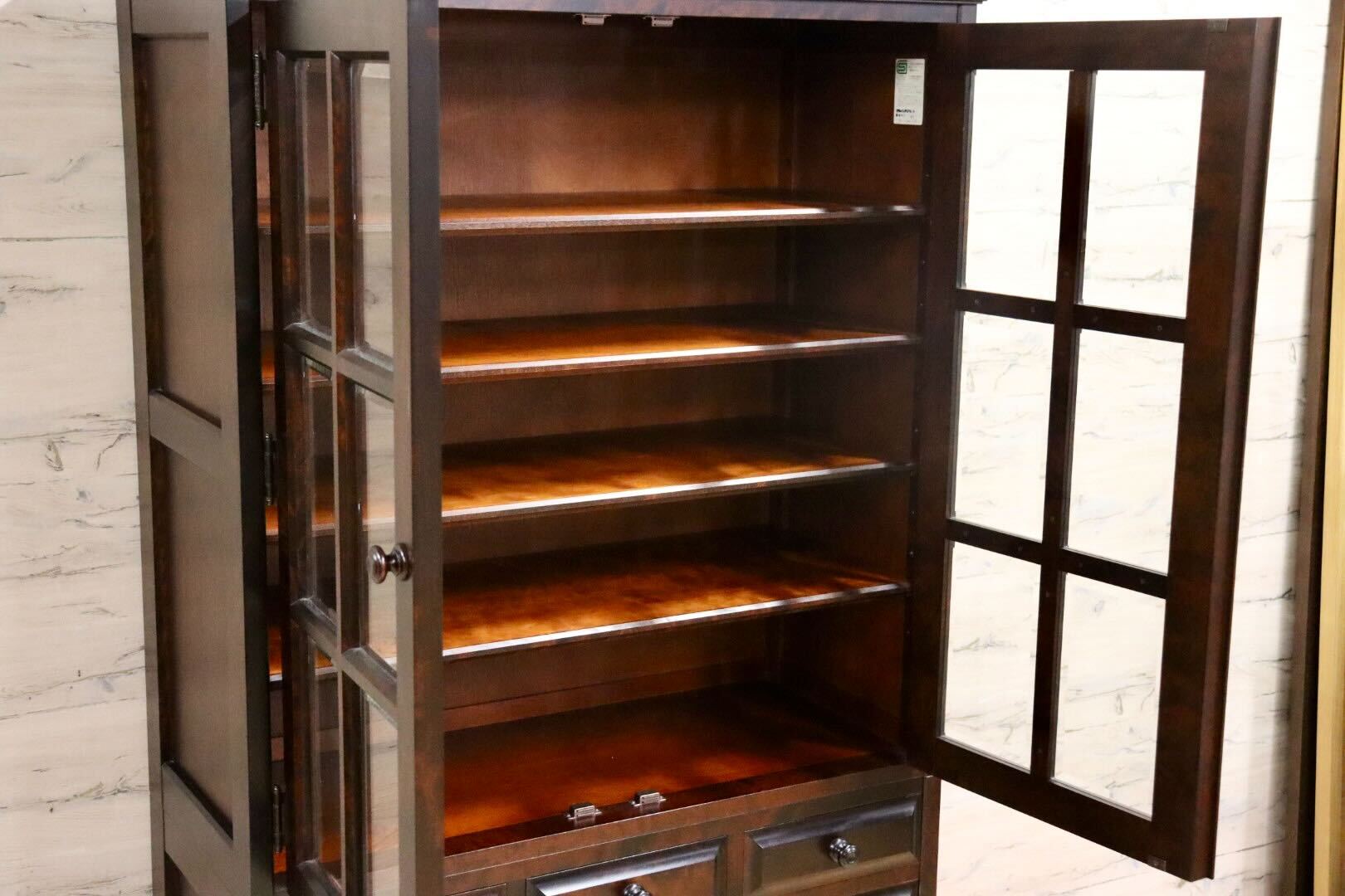 GMIK772A○北海道民芸家具 食器棚 水屋棚 カップボード 飾り棚 キャビネット 樺材 無垢 和家具 和モダン 古民家 定価約45万 飛騨産業 美品