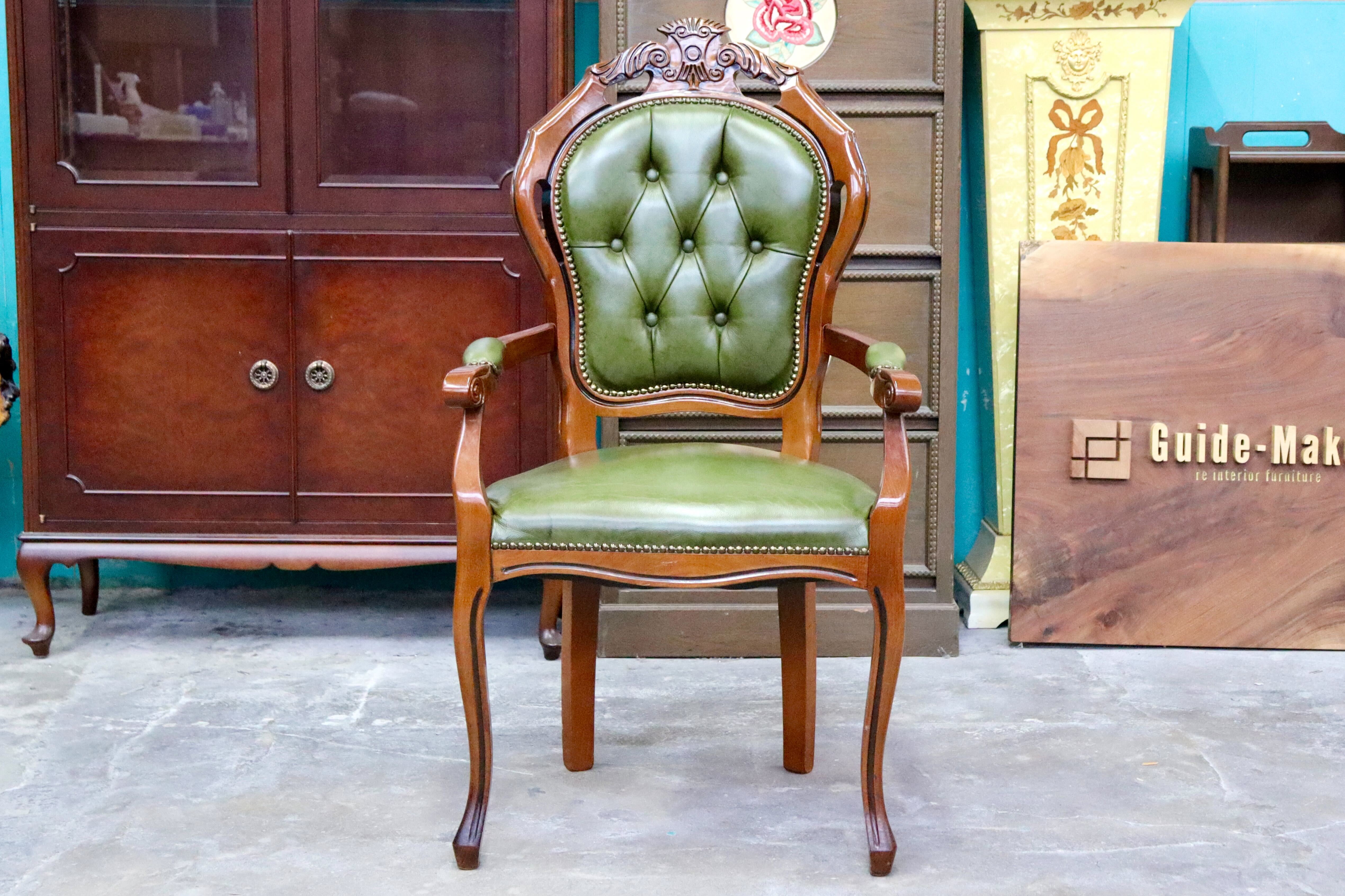 GMIS561T○イタリア ダイニングチェア 食卓椅子 アームチェア アンティーク 猫脚 彫刻 クラシック エレガント ヨーロピアン ロココ