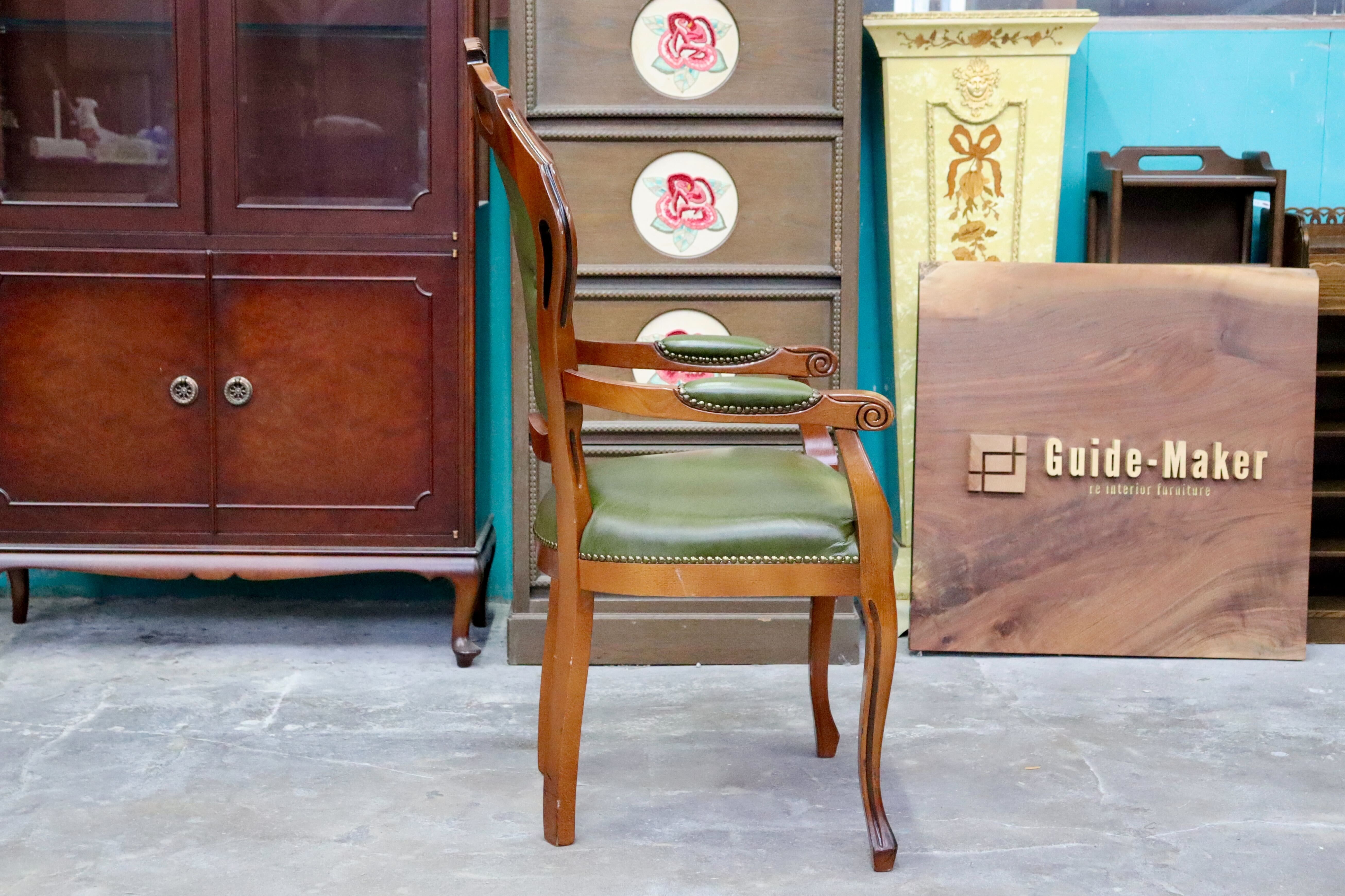 GMIS561T○イタリア ダイニングチェア 食卓椅子 アームチェア アンティーク 猫脚 彫刻 クラシック エレガント ヨーロピアン ロココ