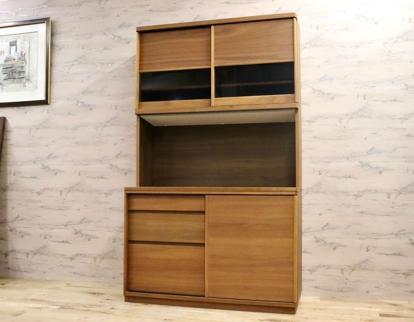 GMIK758○karimoku / カリモク ET4435 キッチンボード 食器棚 レンジボード キャビネット 北欧スタイル ウォールナット 定価約38万