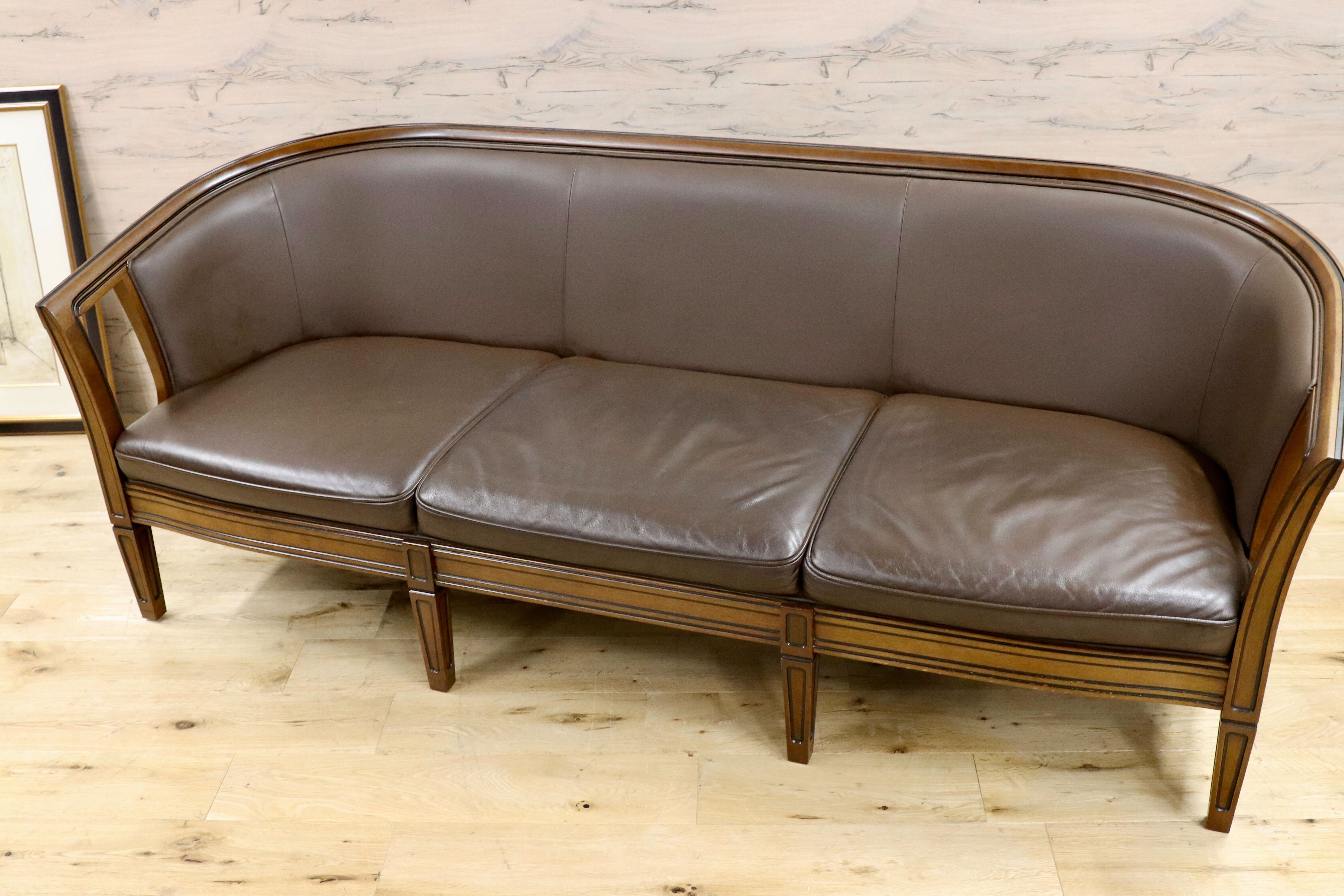 GMGN443○maruni / マルニ ROYAL ロイヤル 地中海 シャルル 3人掛けソファ トリプルソファ 3シーター 本革 ブラウン 定価約85万