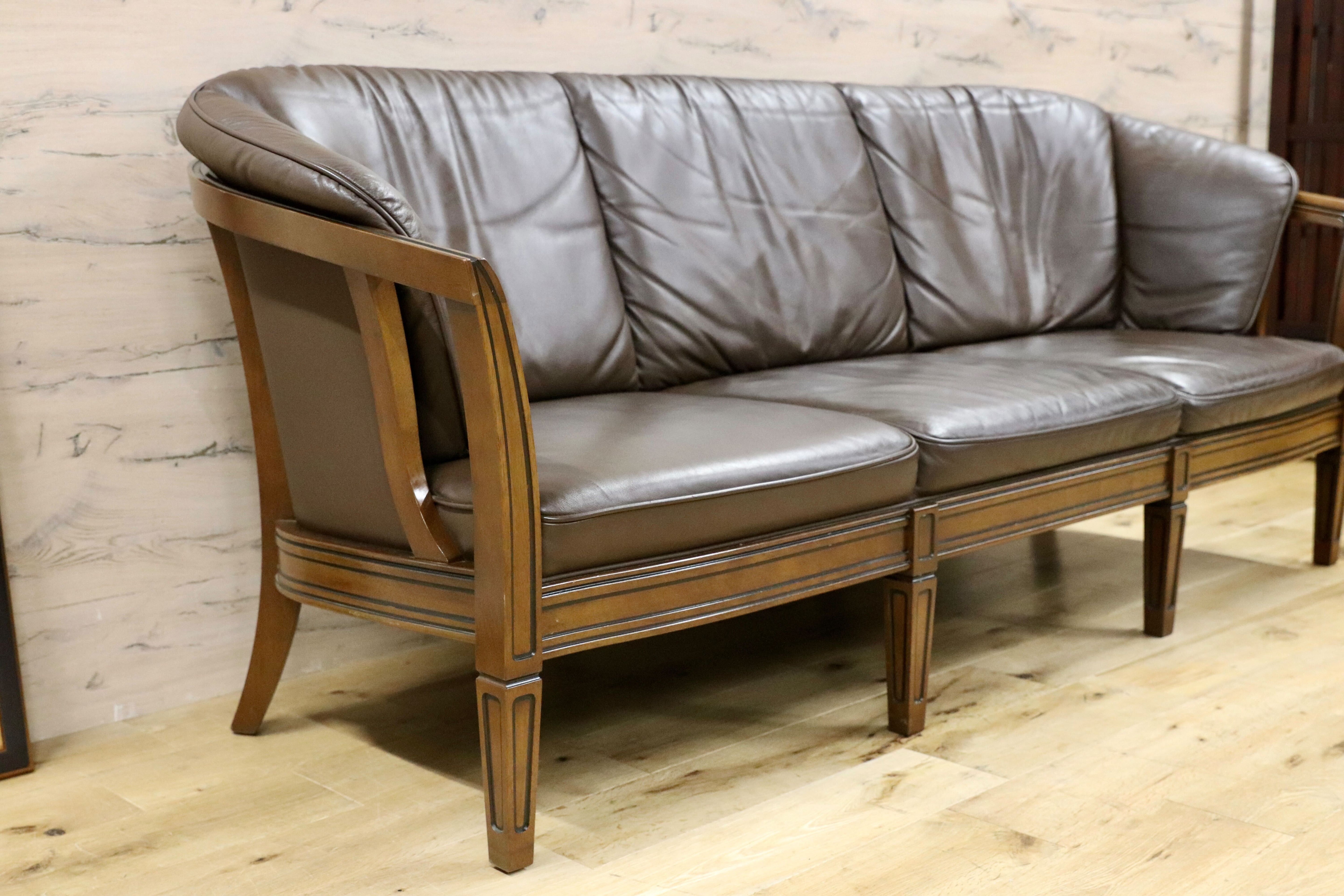 GMGN443○maruni / マルニ ROYAL ロイヤル 地中海 シャルル 3人掛けソファ トリプルソファ 3シーター 本革 ブラウン 定価約85万