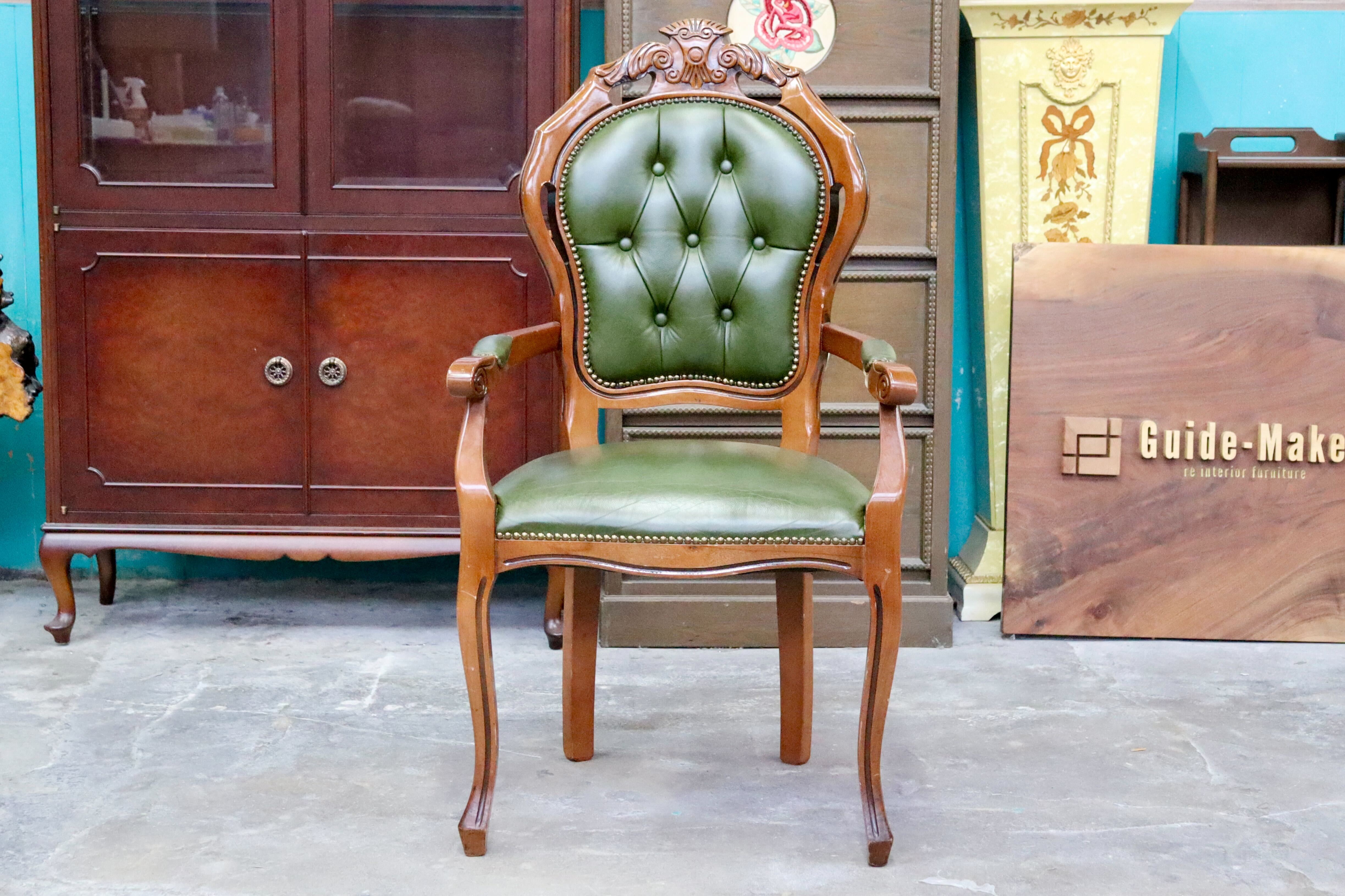 GMIS561U○イタリア ダイニングチェア 食卓椅子 アームチェア アンティーク 猫脚 彫刻 クラシック エレガント ヨーロピアン ロココ