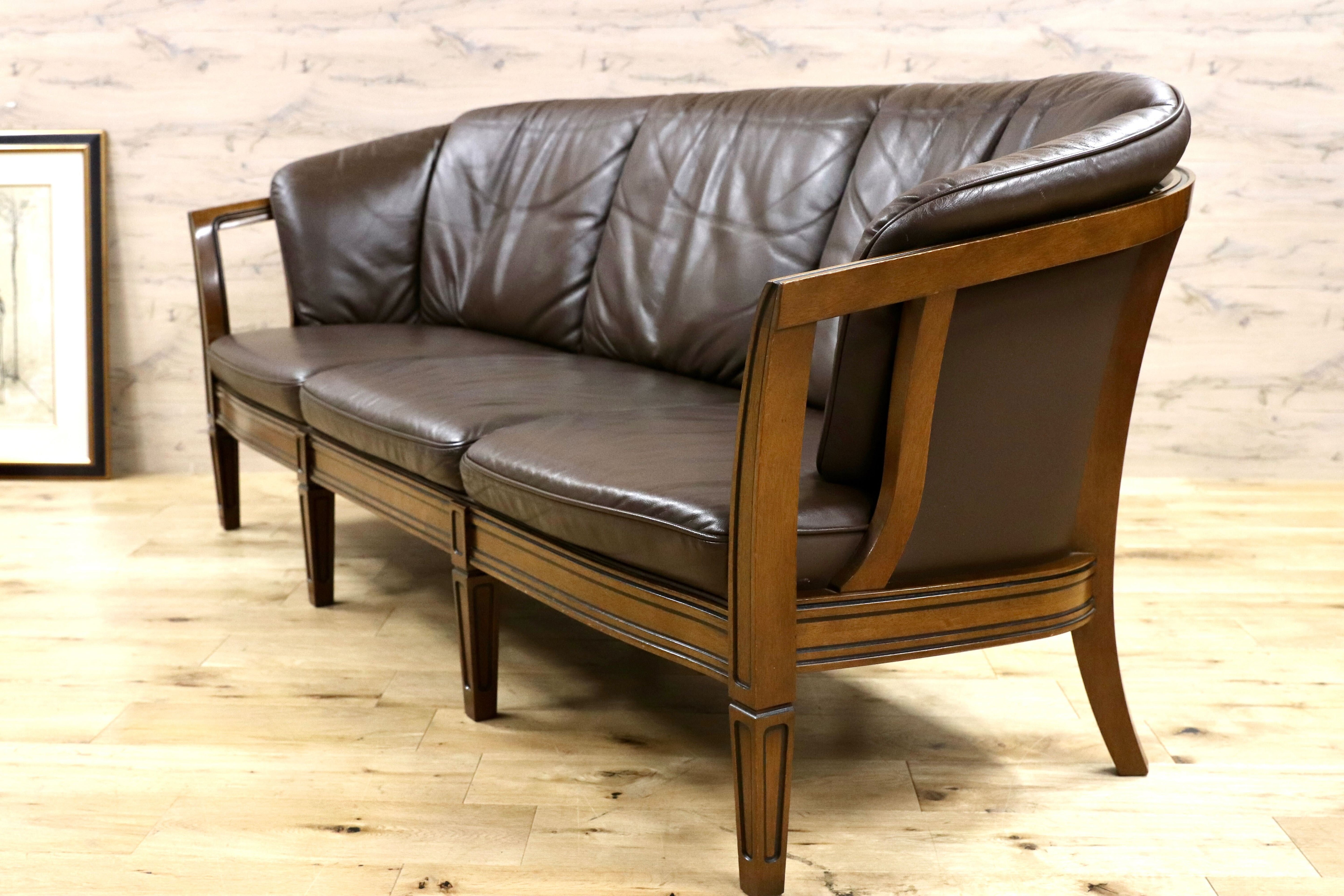 GMGN443○maruni / マルニ ROYAL ロイヤル 地中海 シャルル 3人掛けソファ トリプルソファ 3シーター 本革 ブラウン 定価約85万