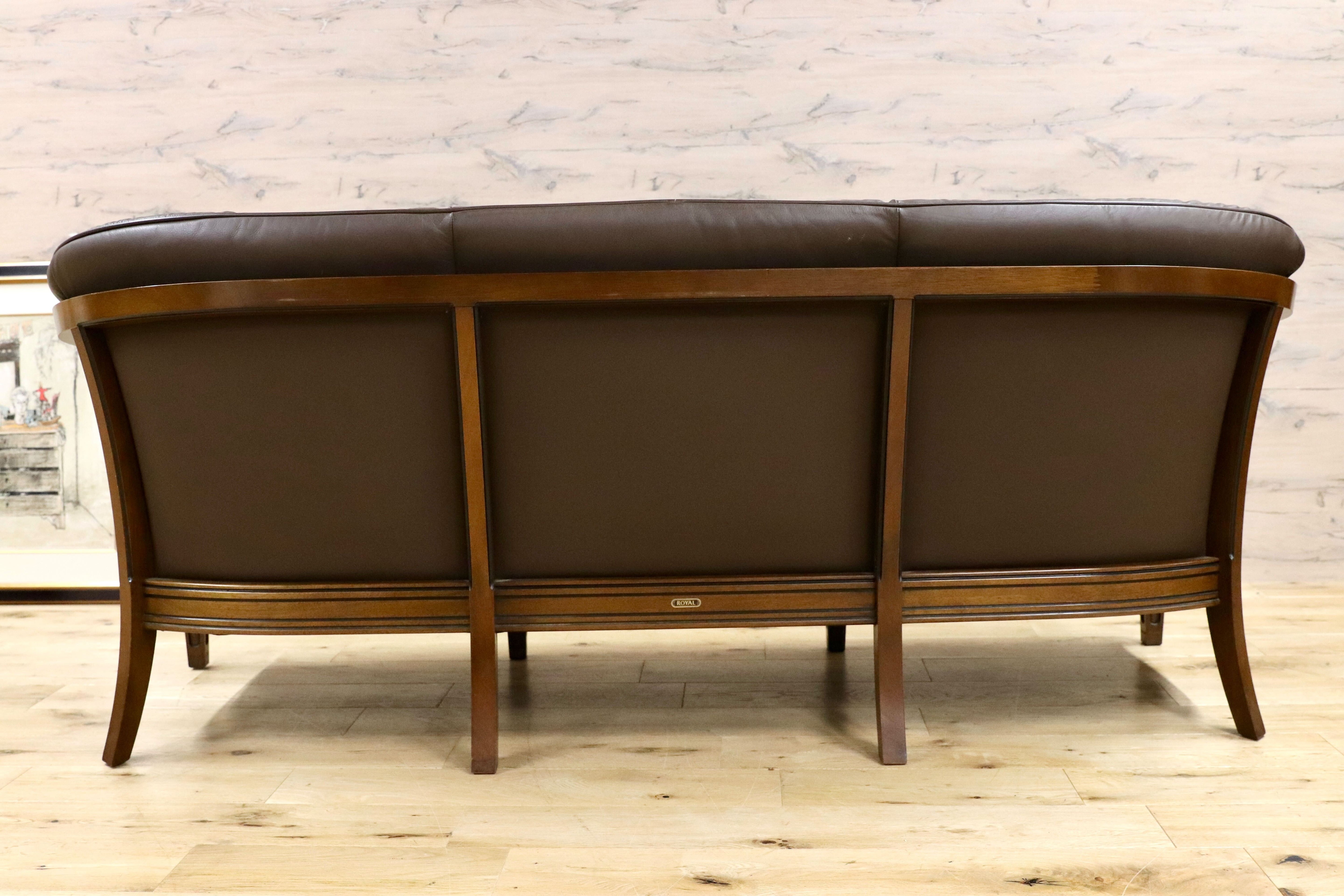 GMGN443○maruni / マルニ ROYAL ロイヤル 地中海 シャルル 3人掛けソファ トリプルソファ 3シーター 本革 ブラウン 定価約85万