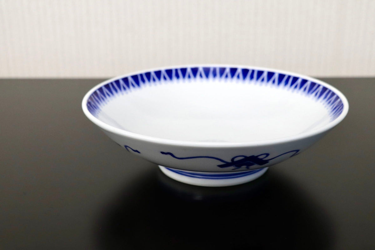 GMJO141D○有田焼 源右衛門窯 館林源右衛門 染付 櫛葉文 盛鉢 七寸高台鉢 宝結び 深鉢 和食器 陶器 在銘 和モダン 伝統工芸