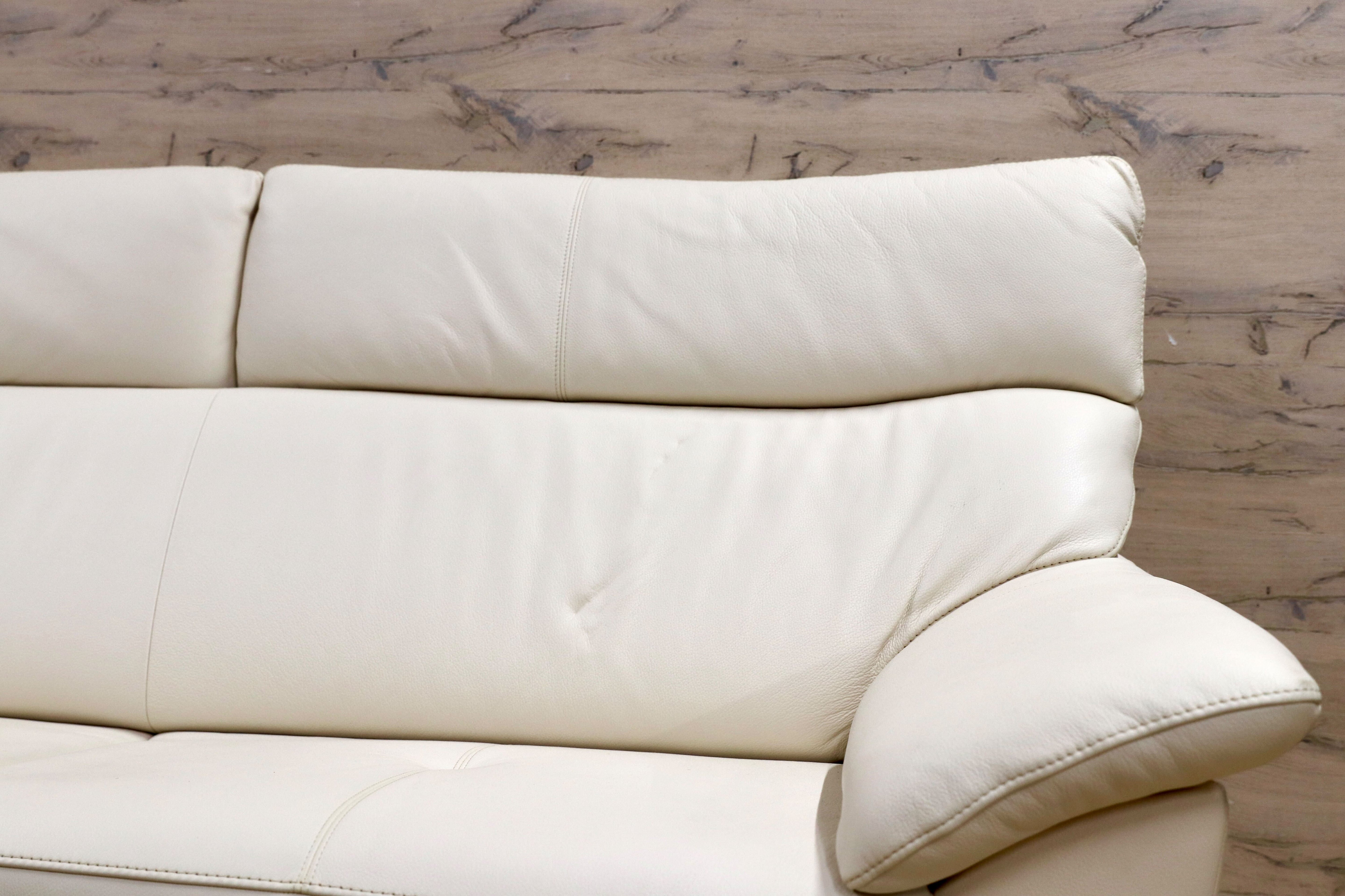 GMIK688○Chitano / チターノ karimoku カリモク Z172モデル 長椅子 2.5人掛けソファ ラブソファ 本革 レザー ホワイト 美品