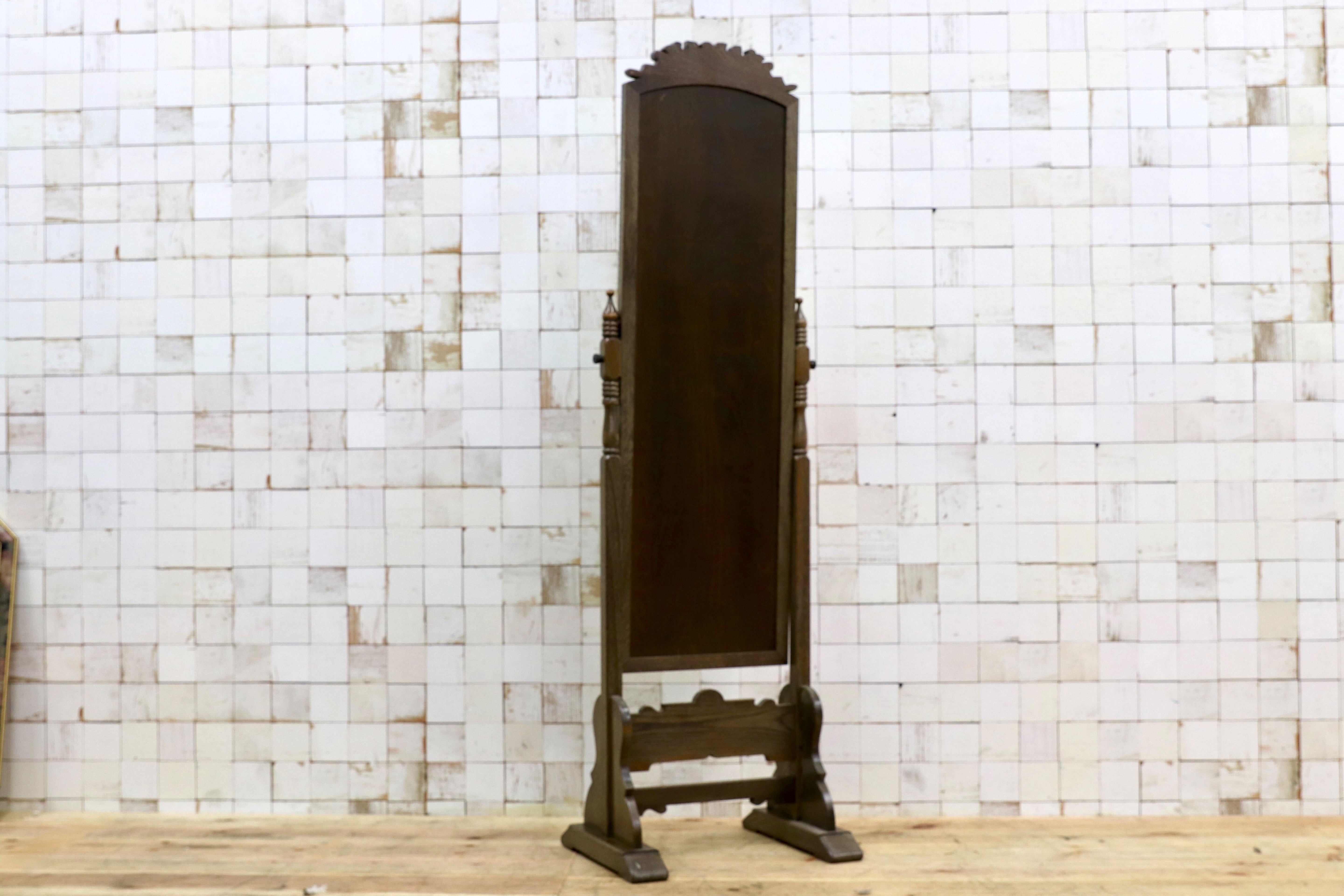 GMHH406○神戸家具 アンティーク スタンドミラー 姿見 全身鏡 ミラー 鏡 オーク材 ヴィンテージ クラシック 民芸家具 検)永田良介商店