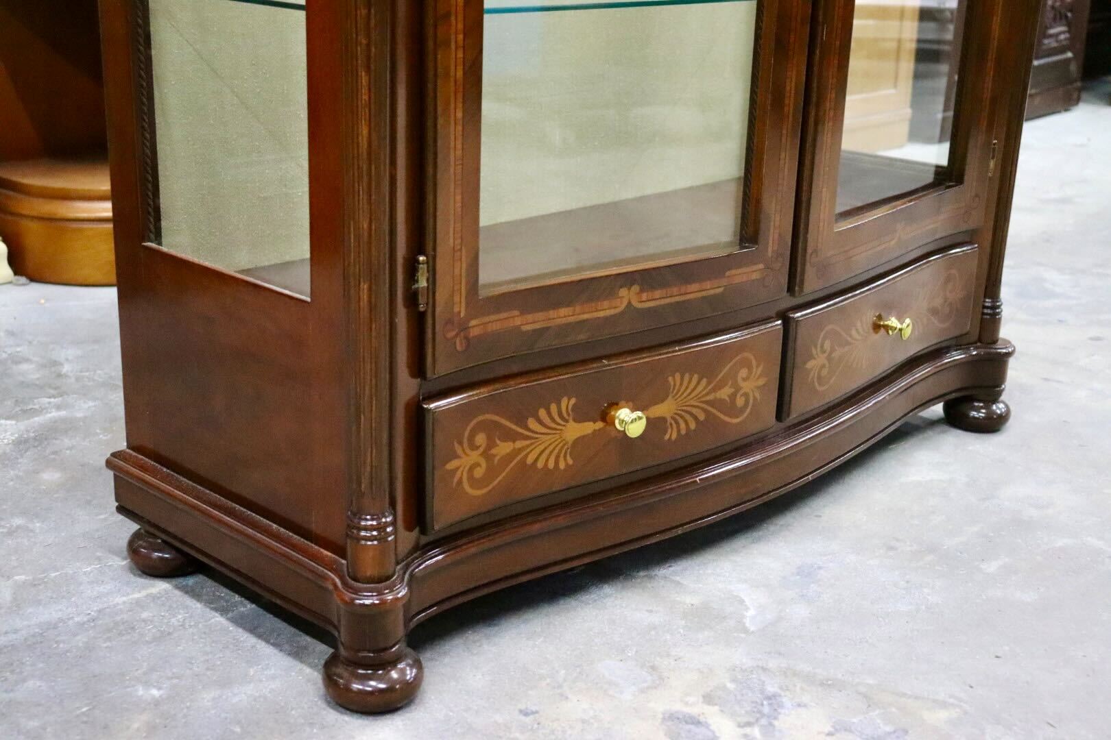 GMIH374○イタリア製 キュリオケース ガラスキャビネット 飾り棚 ショーケース コレクションボード 輸入家具 象嵌細工 最高級 美品