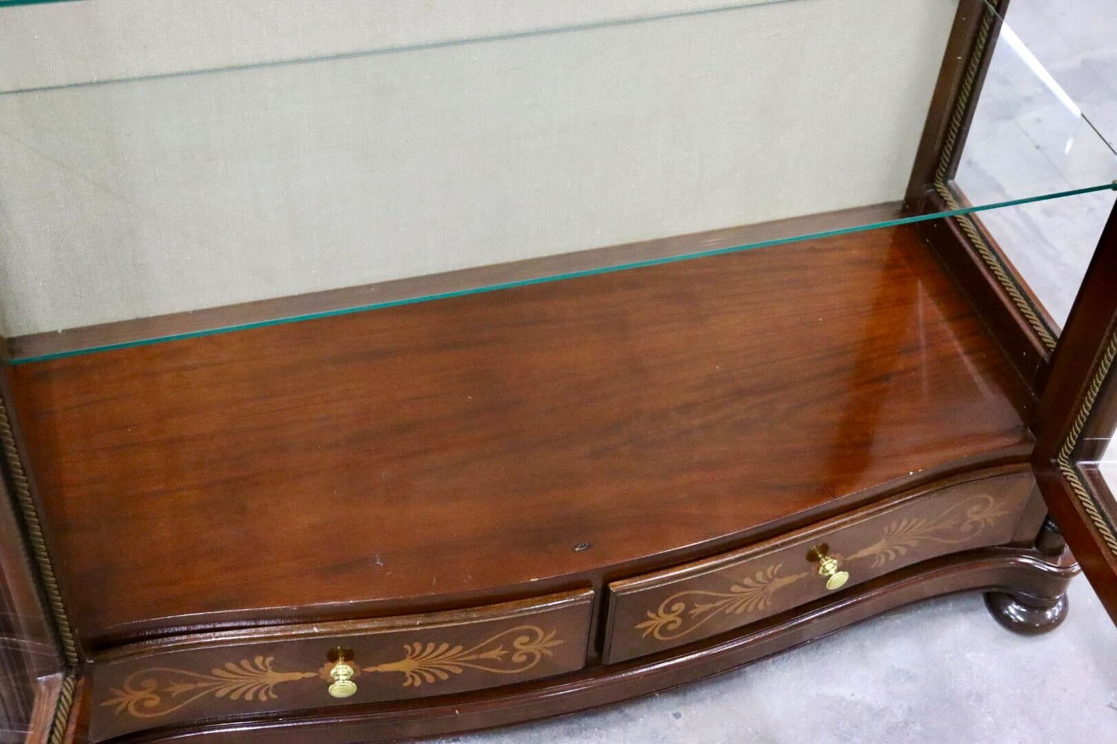 GMIH374○イタリア製 キュリオケース ガラスキャビネット 飾り棚 ショーケース コレクションボード 輸入家具 象嵌細工 最高級 美品