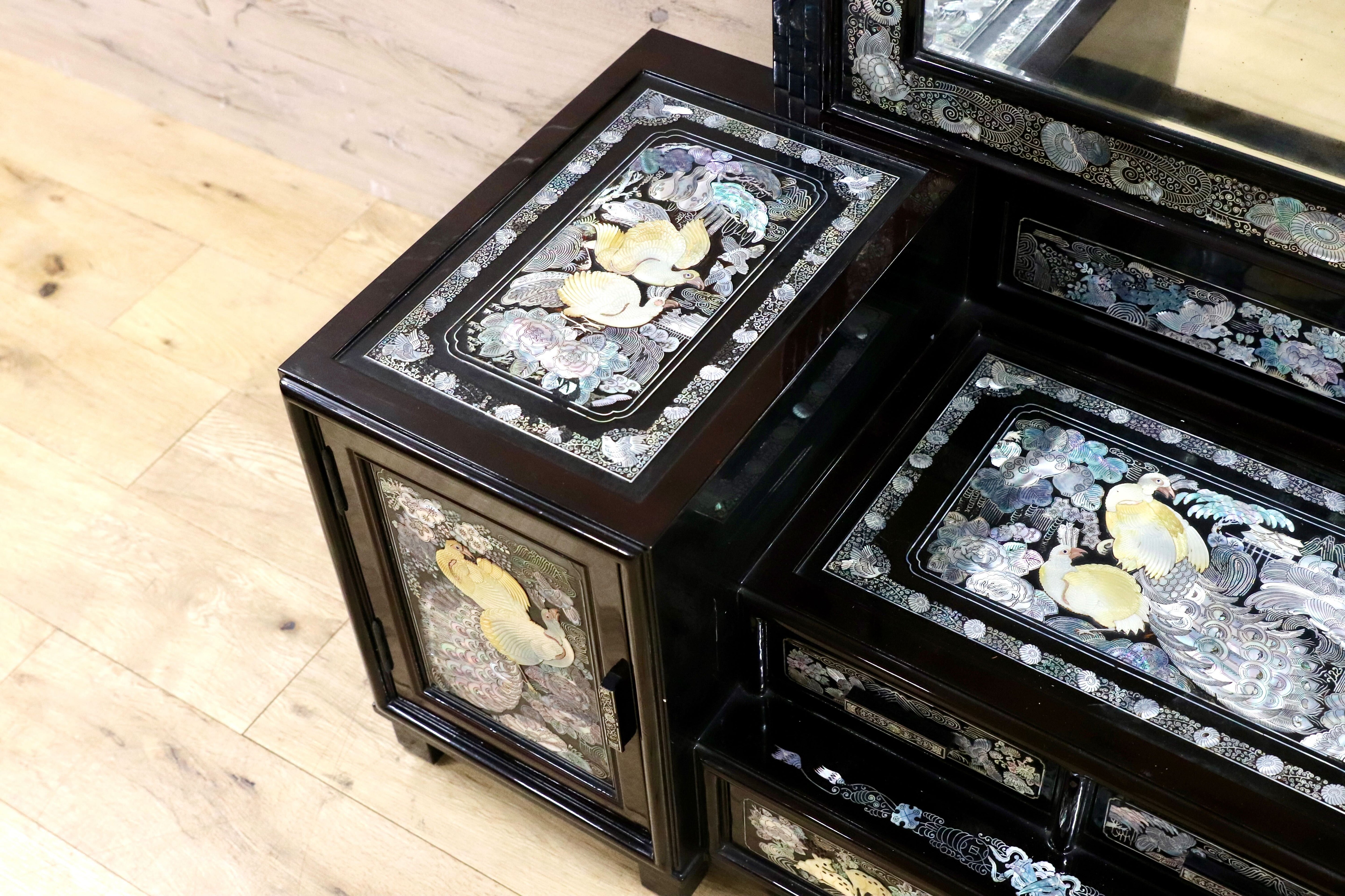 GMIK681○李朝家具 螺鈿細工 ドレッサー 鏡台 伝統工芸 化粧台 アンティーク 姿見