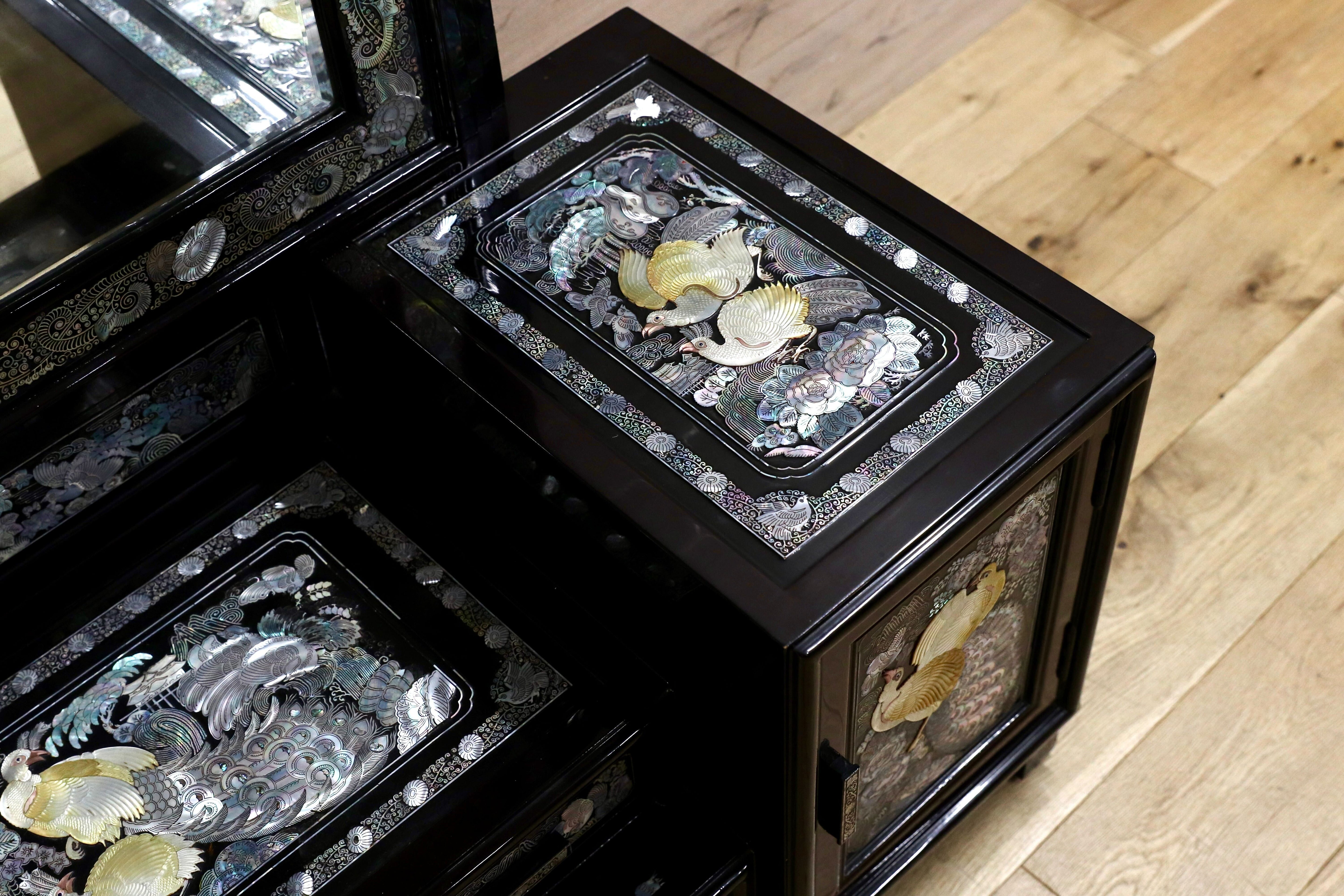 GMIK681○李朝家具 螺鈿細工 ドレッサー 鏡台 伝統工芸 化粧台 アンティーク 姿見