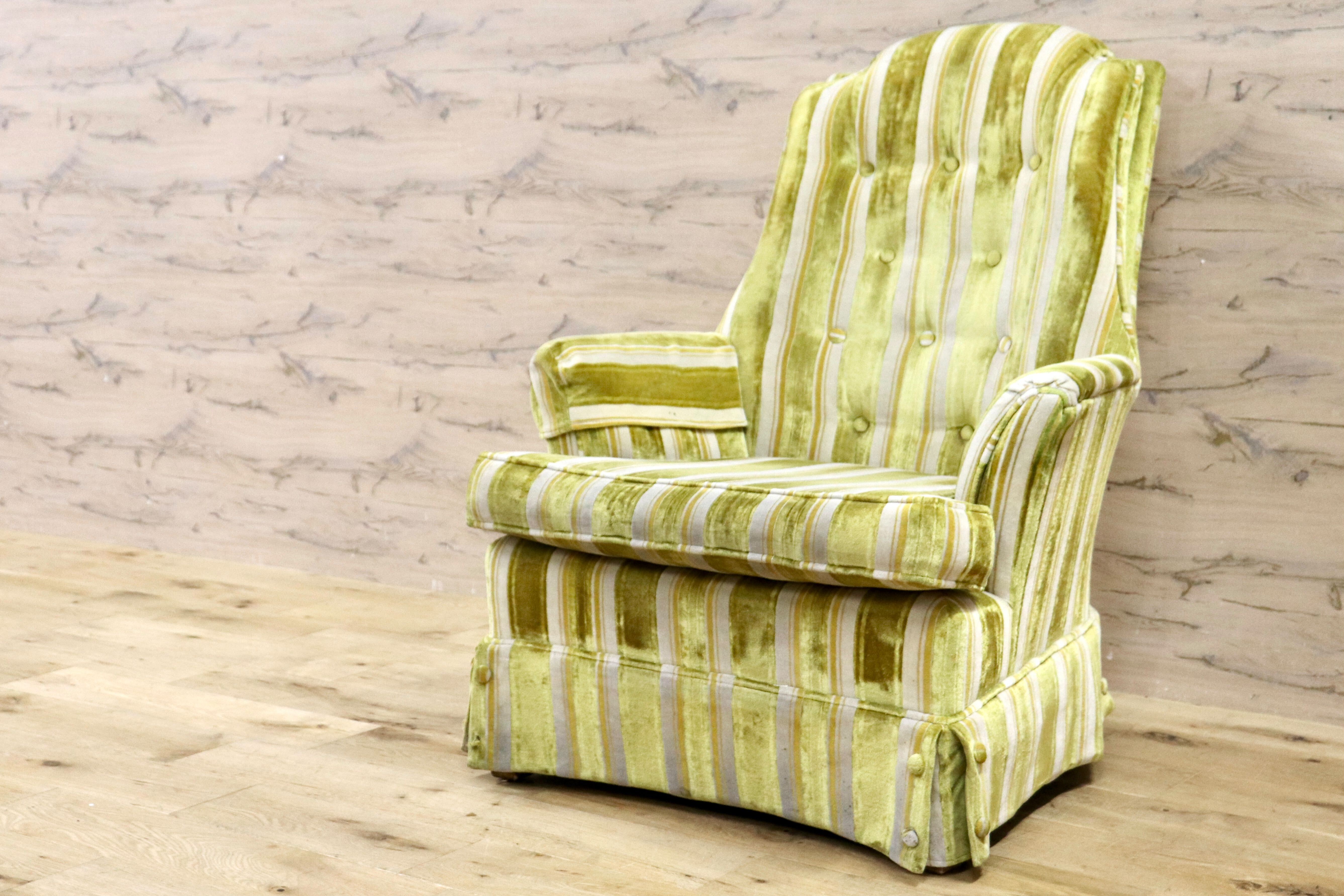 GMHK724A○BEAU CRAFT シングルソファ 1人掛けソファ ラウンジチェア ストライプ ファブリック ヴィンテージ アンティーク