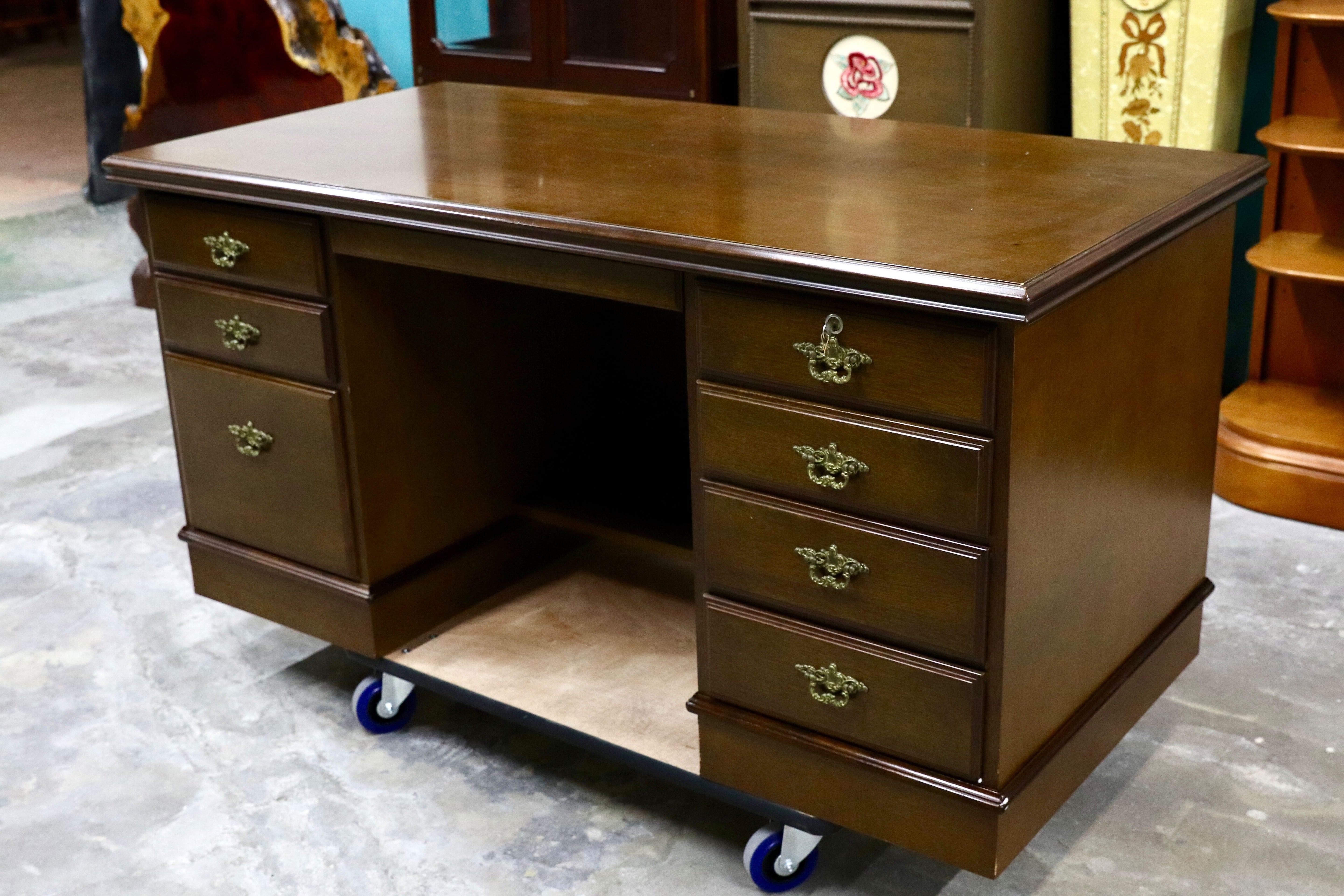 GMIK636○karimoku / カリモク コロニアル 学習机 書斎机 両袖机 カントリー レトロ クラシック 国産家具 アンティーク調 作業台