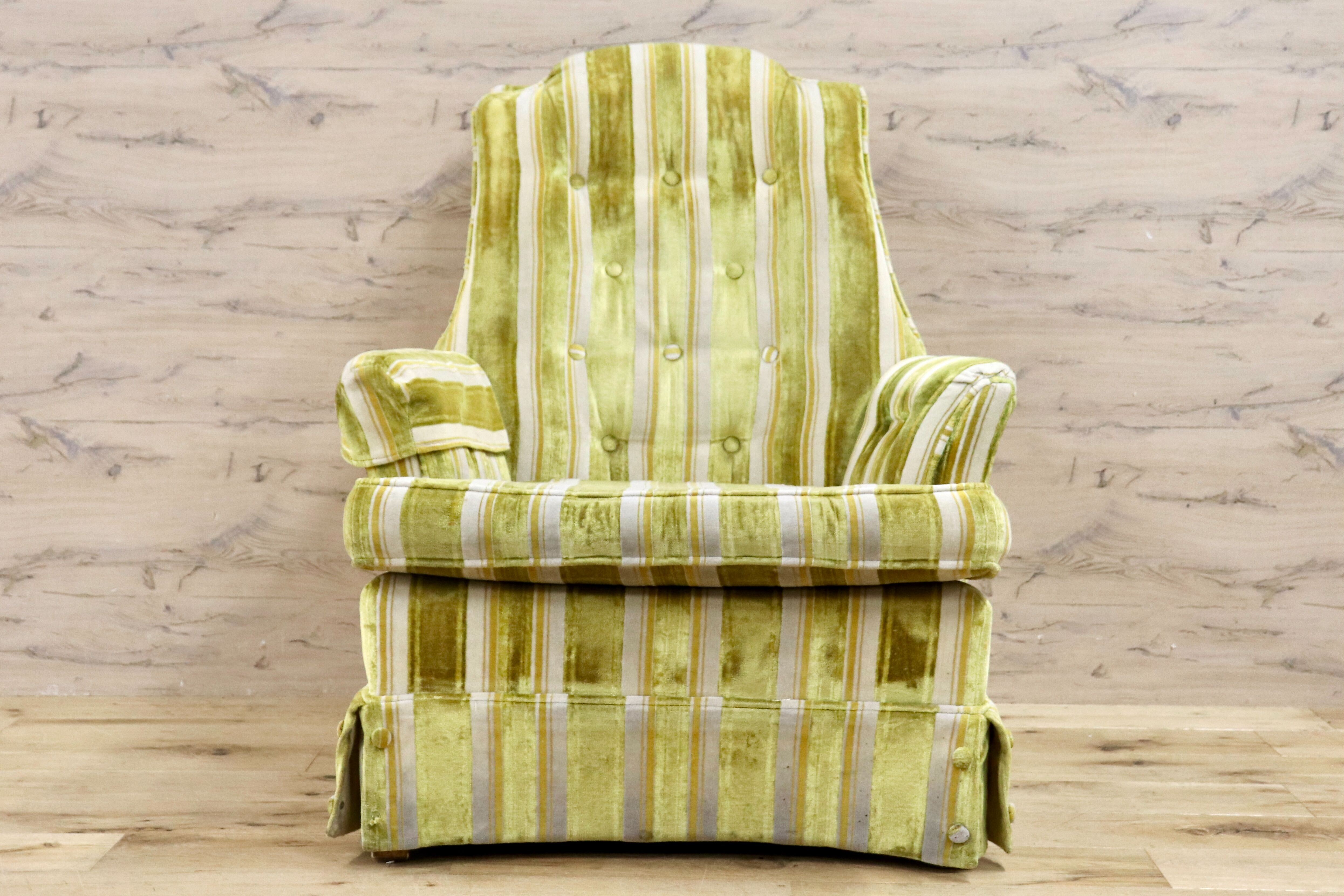 GMHK724A○BEAU CRAFT シングルソファ 1人掛けソファ ラウンジチェア ストライプ ファブリック ヴィンテージ アンティーク