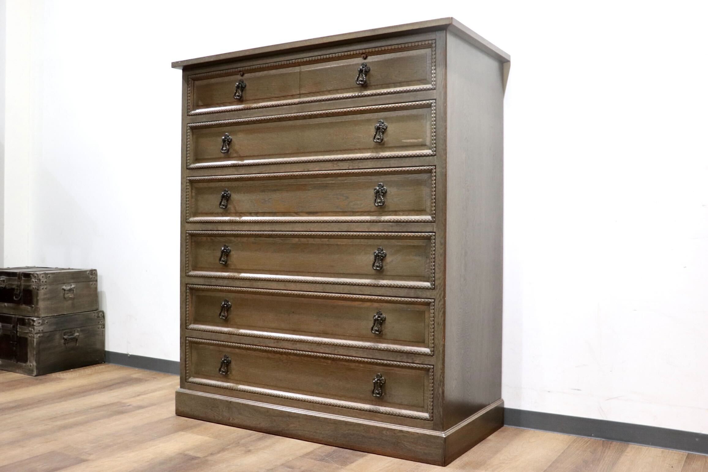GMHK615○神戸家具 洋家具 6段チェスト 整理タンス 収納家具 彫刻 オーク材 クラシカル 和製ヴィンテージ アンティーク 検)永田良介