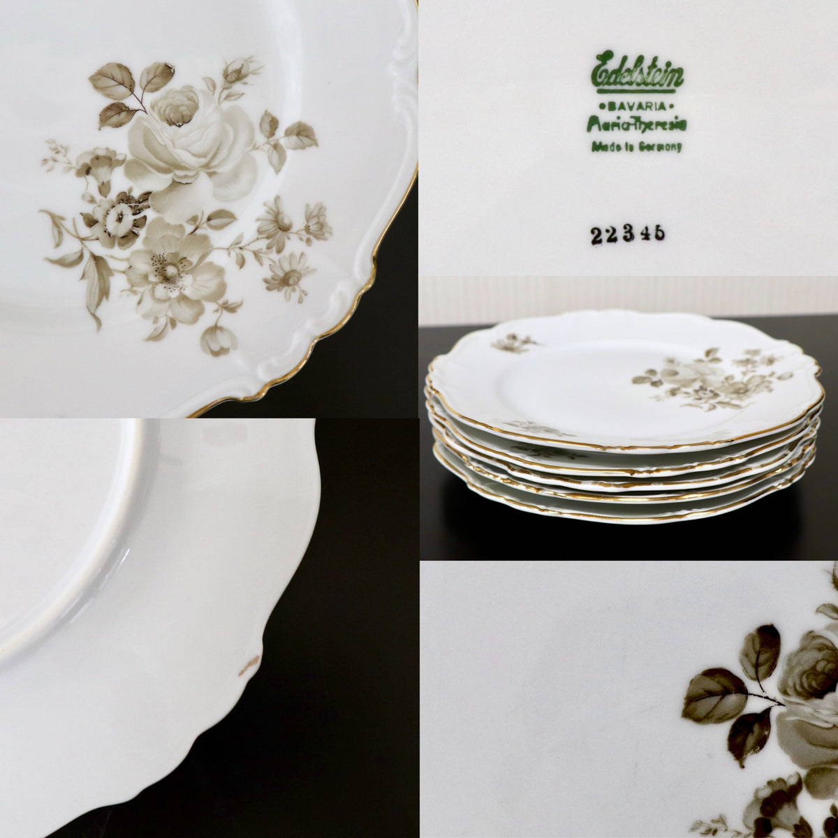GMJH332AG○ヴィンテージ Edelstein Bavaria エーデルシュタイン Maria-Theresia セピアローズ デザートプレート 21cm 5枚セット ドイツ製