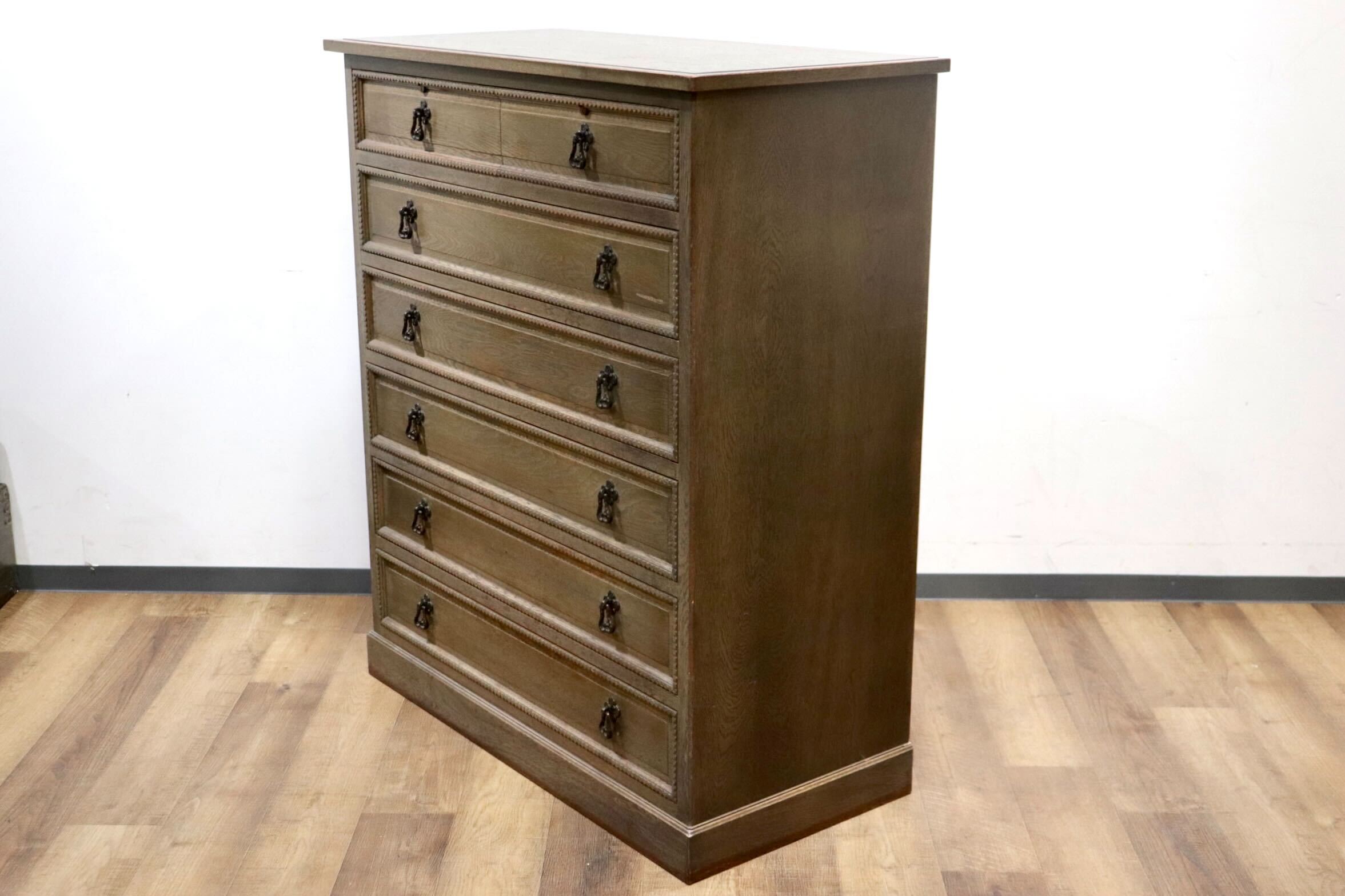 GMHK615○神戸家具 洋家具 6段チェスト 整理タンス 収納家具 彫刻 オーク材 クラシカル 和製ヴィンテージ アンティーク 検)永田良介