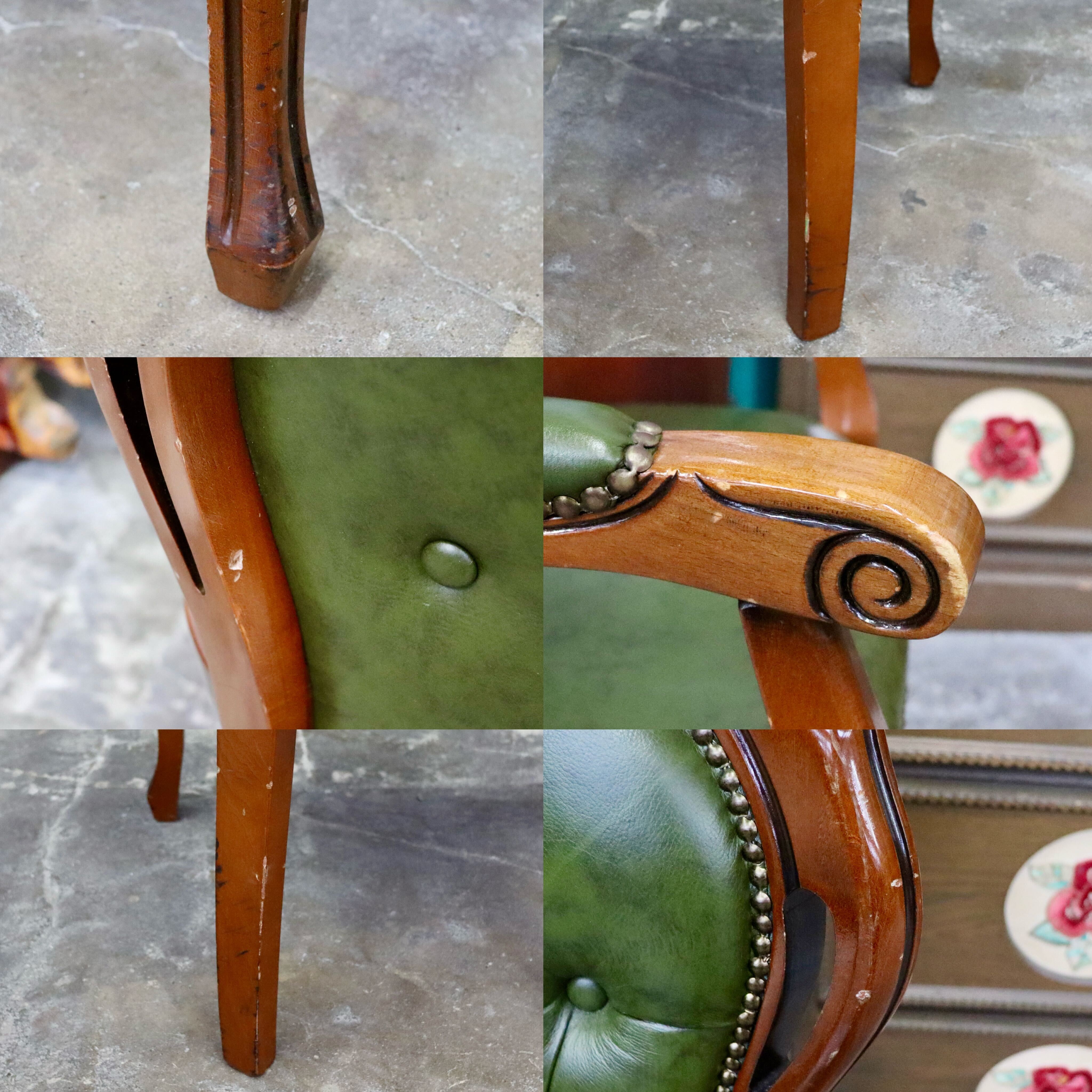 GMIS561R○イタリア ダイニングチェア 食卓椅子 アームチェア アンティーク 猫脚 彫刻 クラシック エレガント ヨーロピアン ロココ