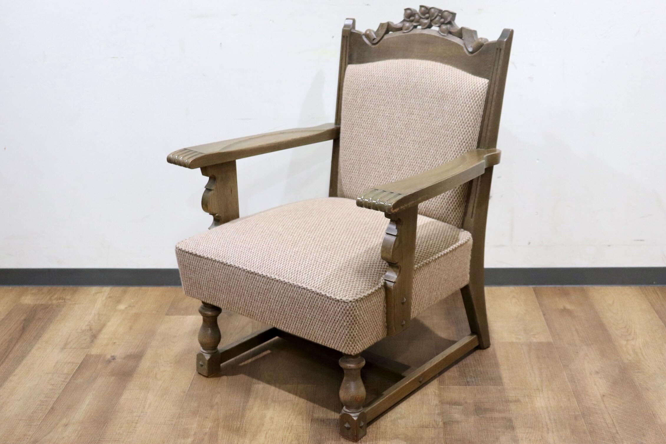 GMHK615A○神戸家具 洋家具 1人掛けソファ シングルソファ アームチェア 楢材 クラシカル 和製ヴィンテージ アンティーク 検)永田良介