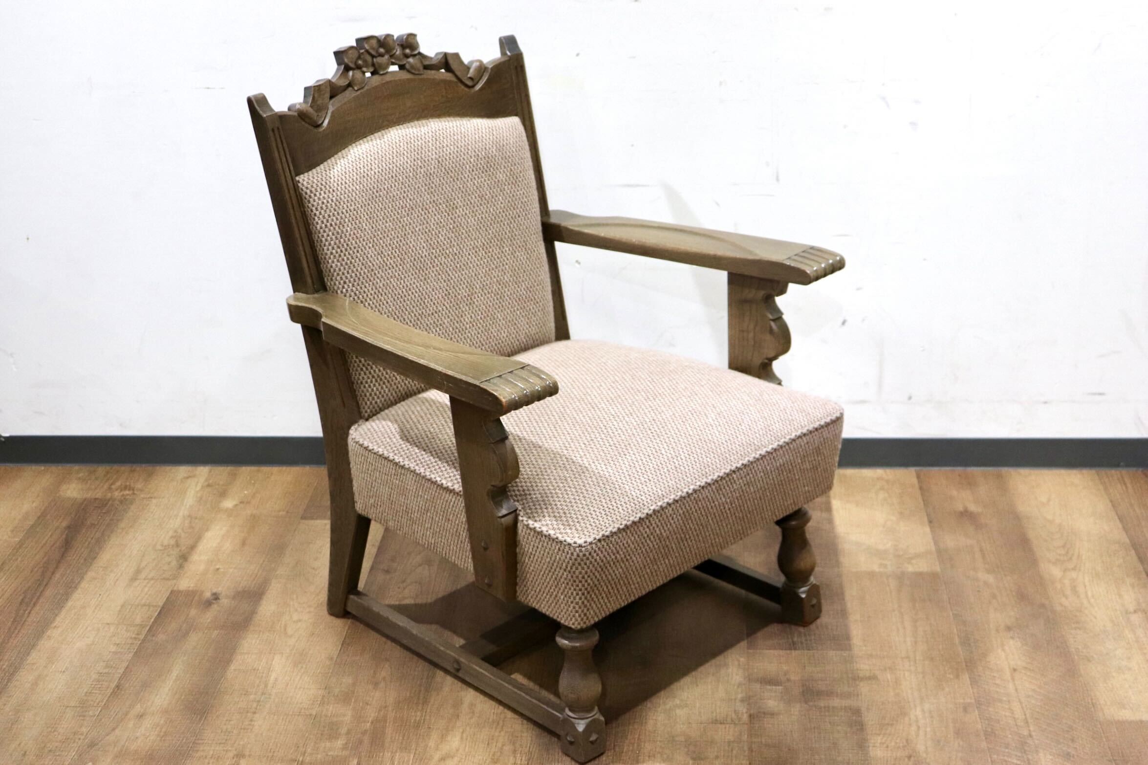 GMHK615A○神戸家具 洋家具 1人掛けソファ シングルソファ アームチェア 楢材 クラシカル 和製ヴィンテージ アンティーク 検)永田良介