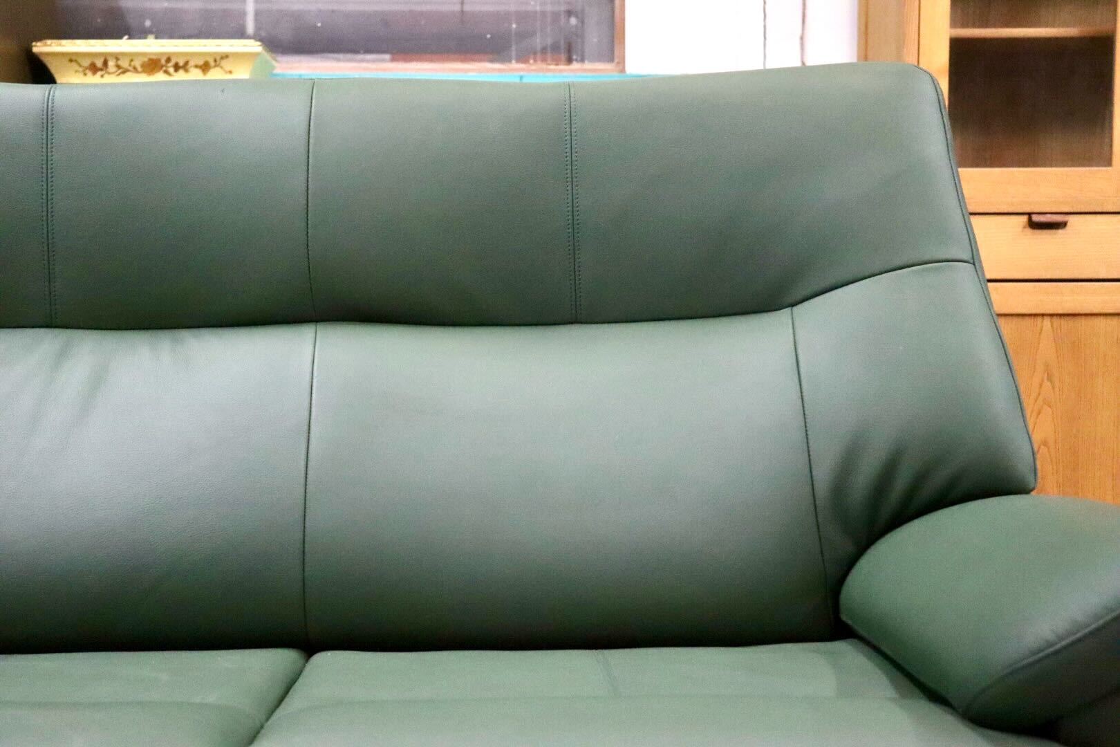 GMIS359A○本革 2人掛けソファ ラブソファ 長椅子 グリーン 応接 ハイバック シンプル モダン 検)カリモク 浜本工芸