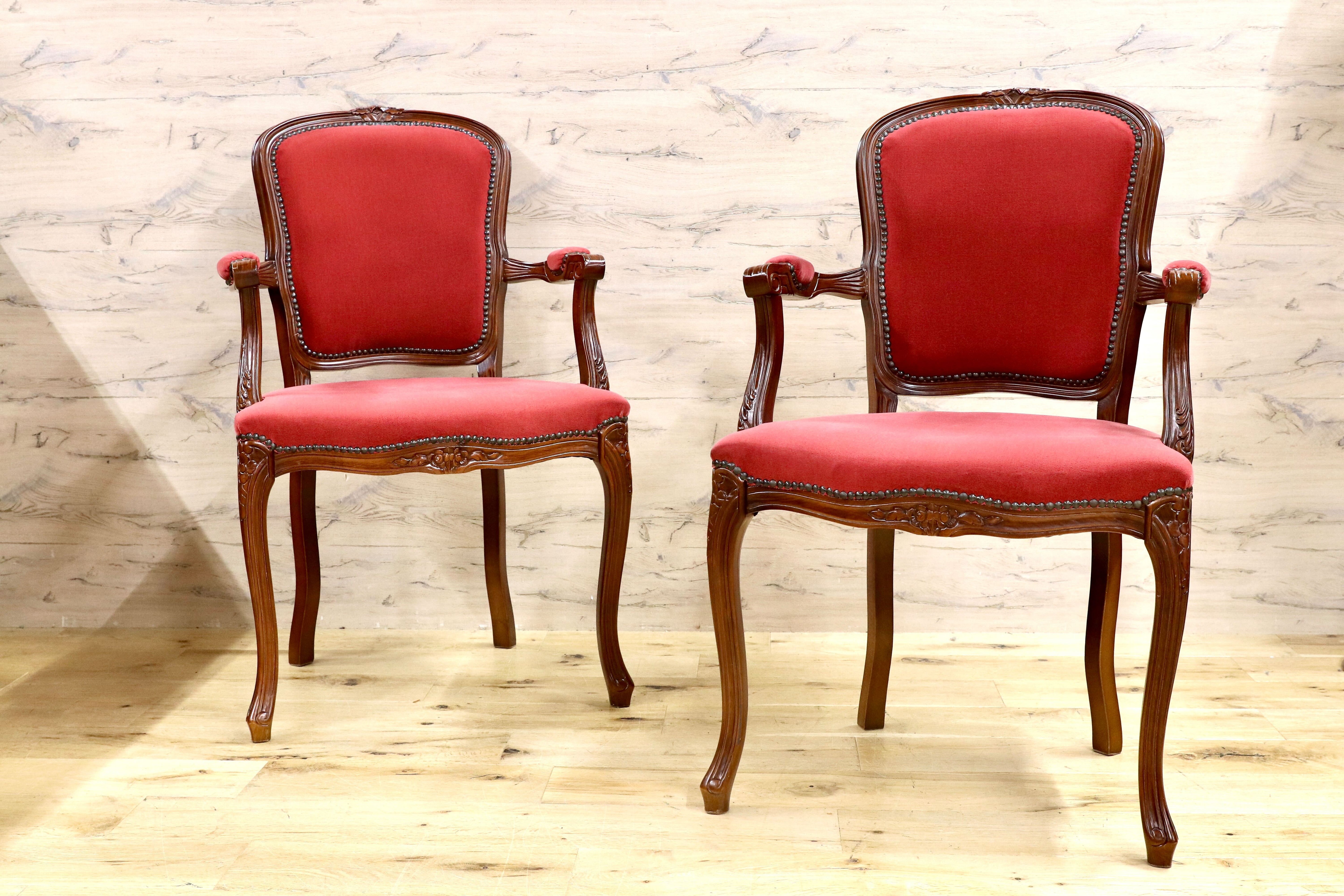 GMHK138○イタリア製 アームチェア ダイニングチェア 椅子 サロンチェア 2脚セット ファブリック クラシック エレガント ロココ調