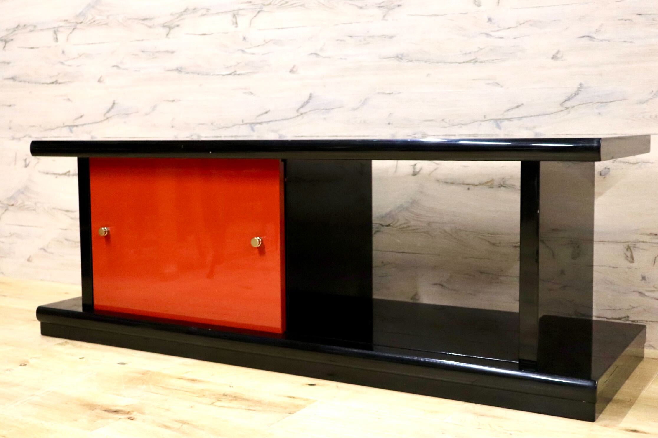 GMHS187E○輪島塗り サイドボード ローボード 茶棚 置床 朱色 伝統工芸 和家具 和モダン 和室 座敷 最高級 アンティーク 検)モリシゲ