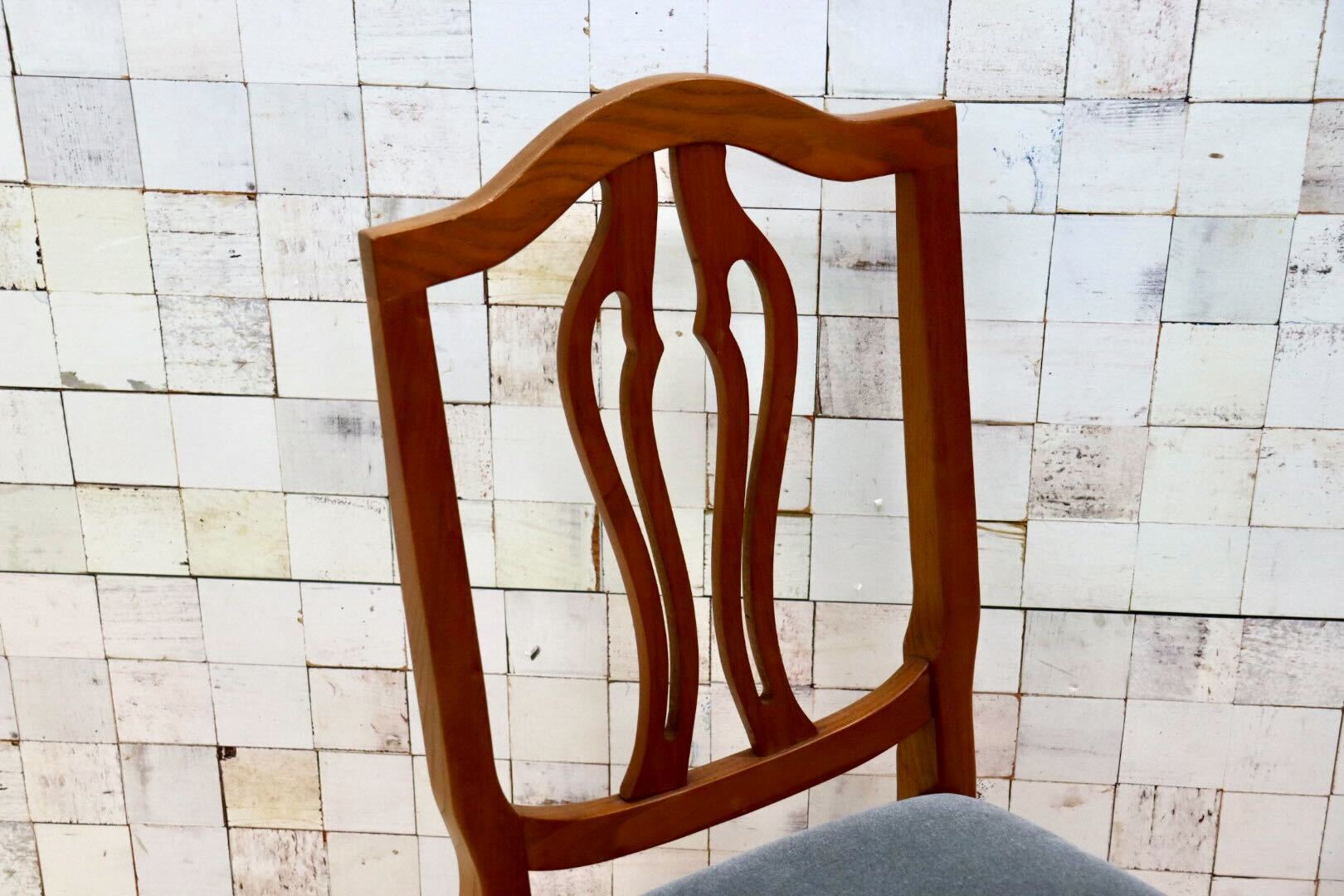 GMGT117D○英国アンティーク ダイニングチェア 食卓椅子 ファブリック グレー オーク 座面張替済 2脚セット クラシック 検)三越ブルージュ