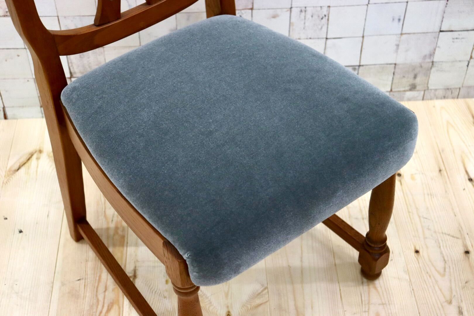 GMGT117D○英国アンティーク ダイニングチェア 食卓椅子 ファブリック グレー オーク 座面張替済 2脚セット クラシック 検)三越ブルージュ