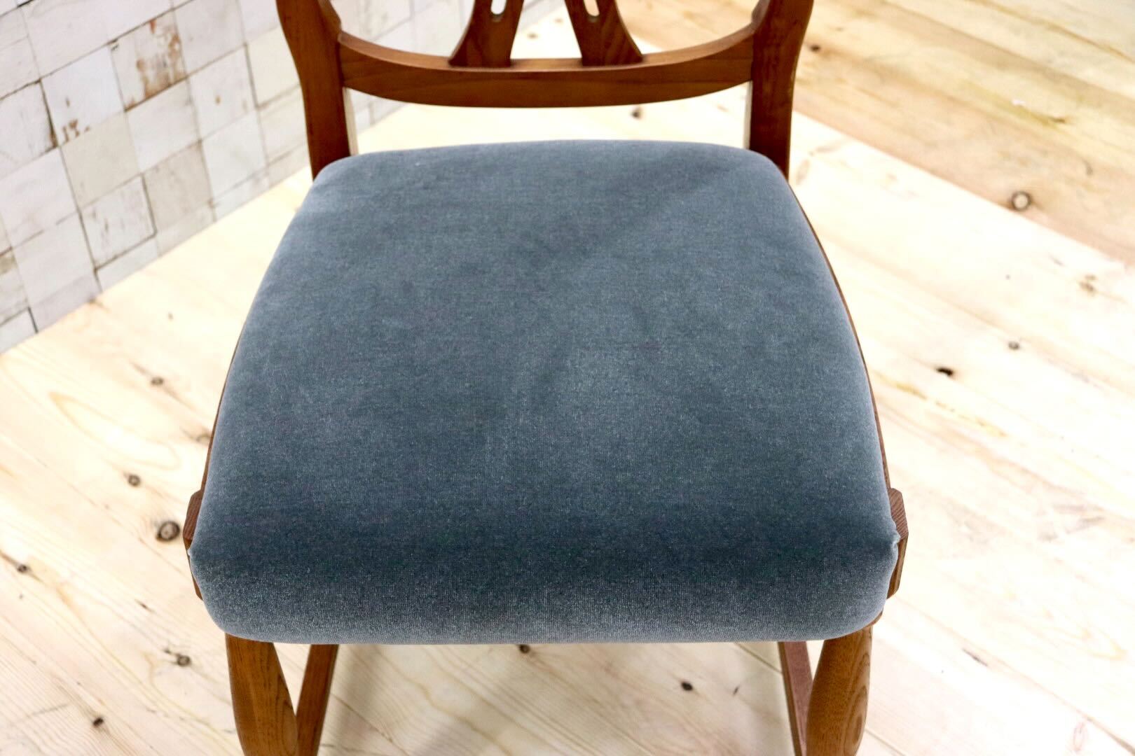 GMGT117D○英国アンティーク ダイニングチェア 食卓椅子 ファブリック グレー オーク 座面張替済 2脚セット クラシック 検)三越ブルージュ