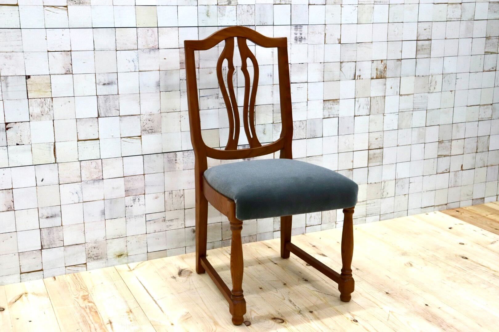 GMGT117E○英国アンティーク ダイニングチェア 食卓椅子 ファブリック グレー オーク 座面張替済 クラシック 検)三越ブルージュ