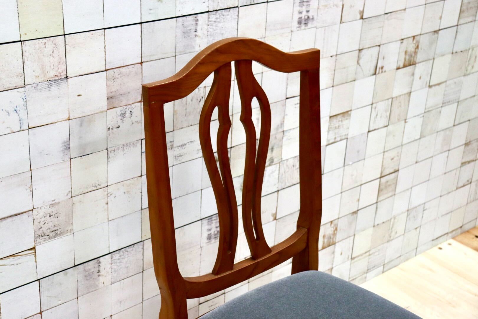 GMGT117E○英国アンティーク ダイニングチェア 食卓椅子 ファブリック グレー オーク 座面張替済 クラシック 検)三越ブルージュ