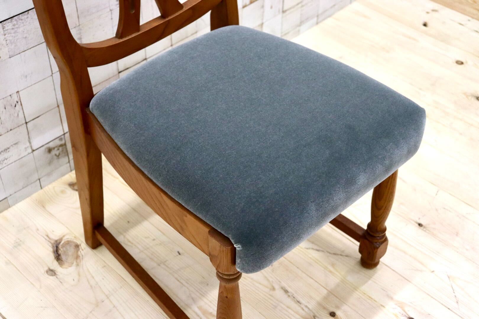 GMGT117E○英国アンティーク ダイニングチェア 食卓椅子 ファブリック グレー オーク 座面張替済 クラシック 検)三越ブルージュ