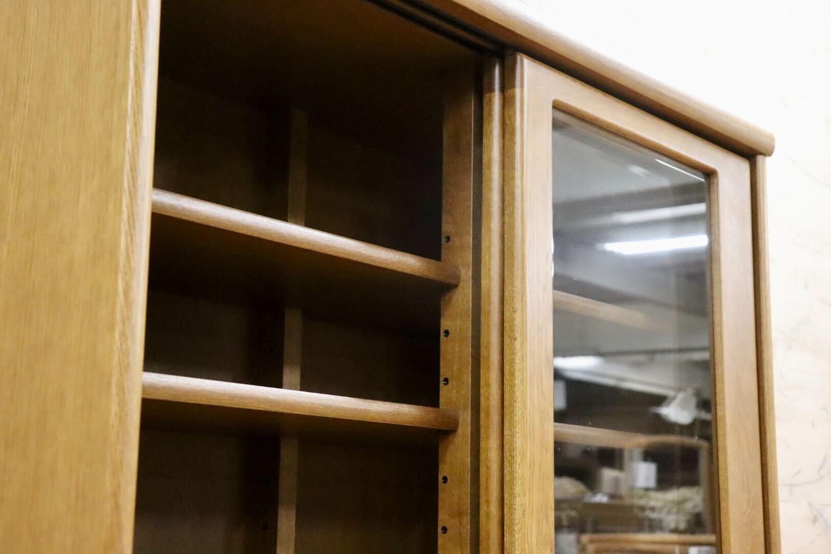 GMIS436○浜本工芸 / HAMAMOTO No.1800 食器棚 カップボード キッチンボード 楢材 無垢 ダークオーク 定価約28.3万 モデルルーム展示品