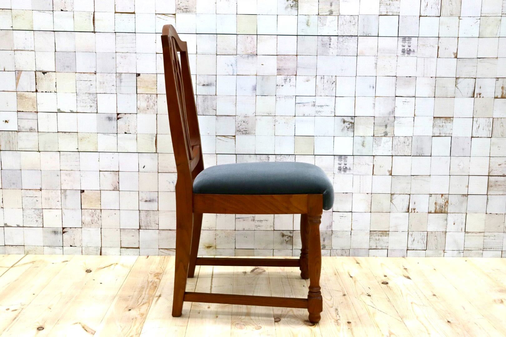 GMGT117E○英国アンティーク ダイニングチェア 食卓椅子 ファブリック グレー オーク 座面張替済 クラシック 検)三越ブルージュ