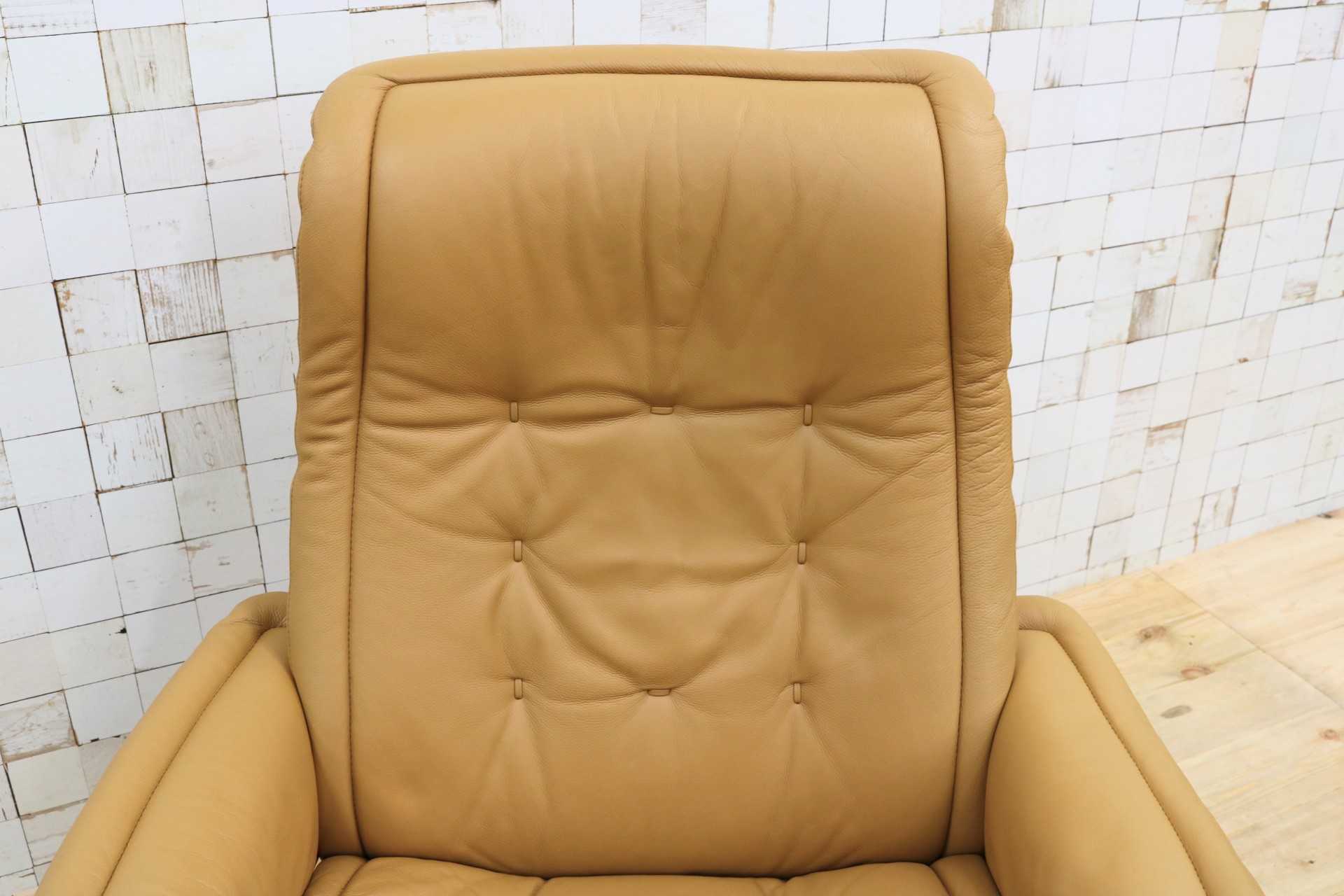 GMHH498○EKORNES / エコーネス ロイヤル リクライニングチェア パーソナルチェア オットマン ライトキャメル 本革 北欧 ノルウェー 最高級