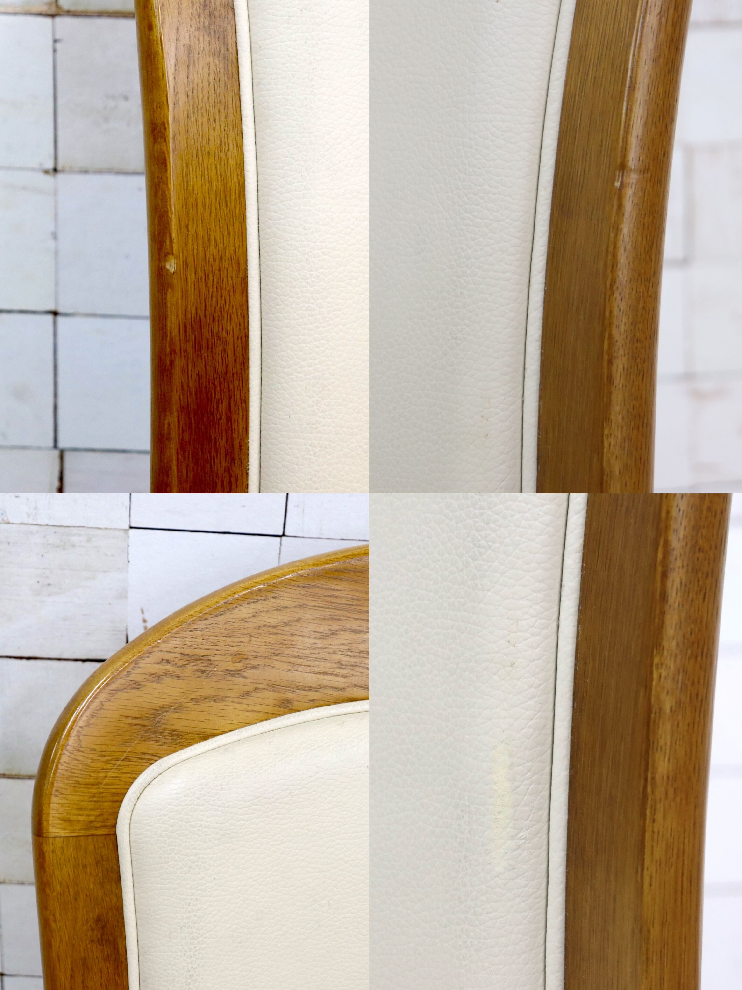 GMIS547C〇浜本工芸 / HAMAMOTO 椅子 ダイニングチェア アームレスチェア 本革 アイボリー オーク 定価約6.8万