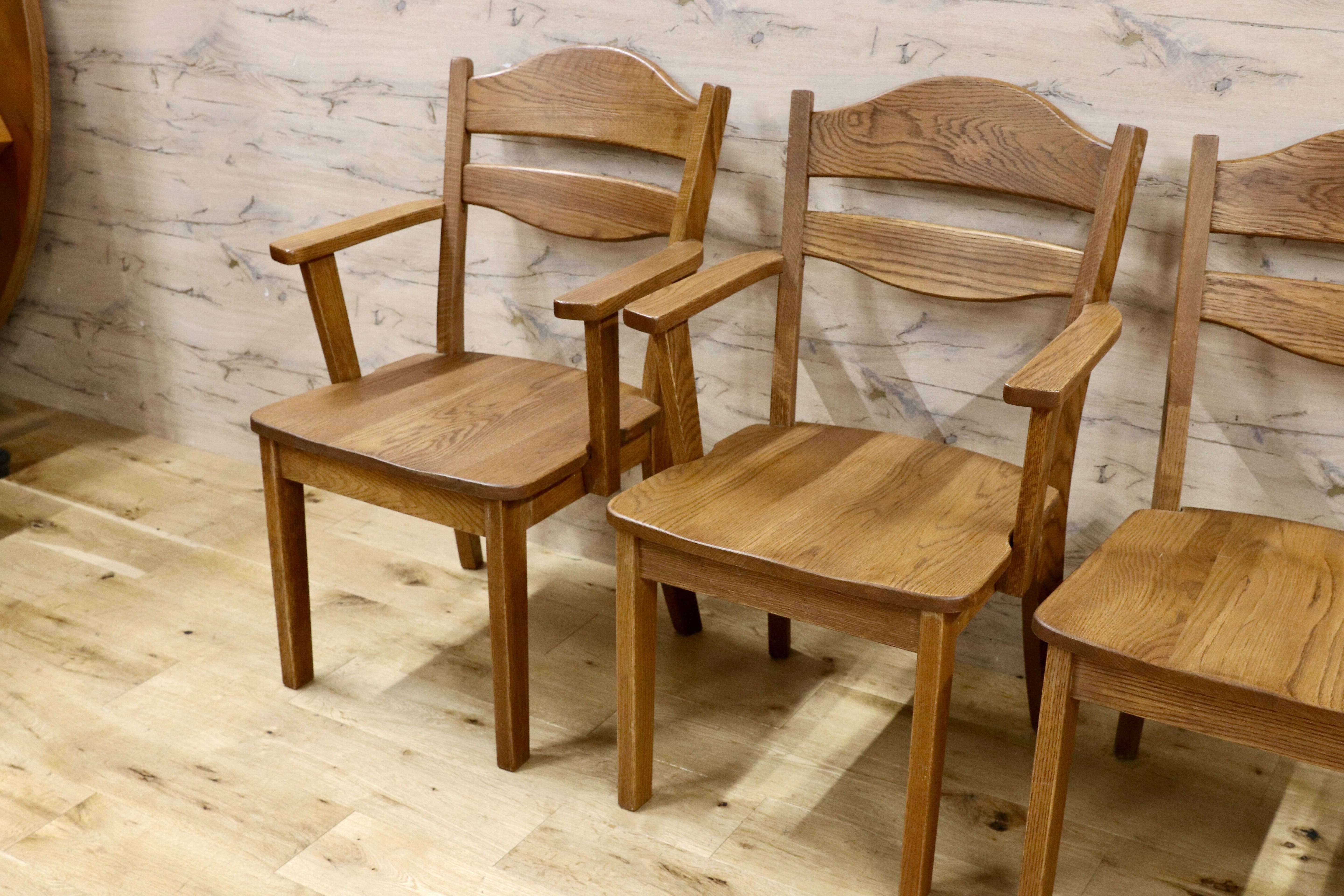 GMHH78○オーク無垢材 ダイニングチェア 4脚セット アームチェア×アームレスチェア オールド カントリー