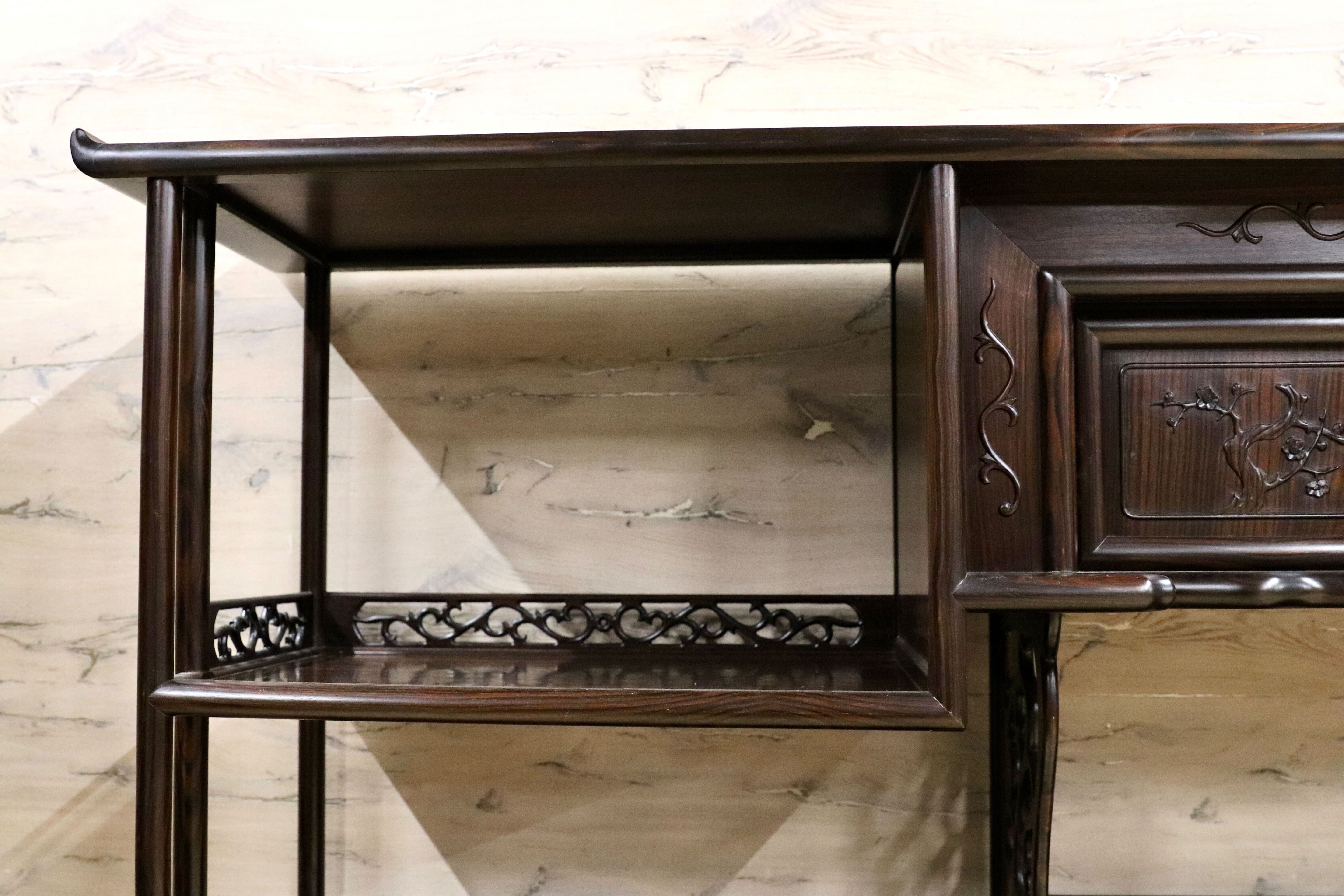 GMIH329○最高級 黒檀 茶棚 サイドボード リビングボード 飾り棚 キャビネット 和家具 レトロ 煎茶道具 違い棚 アンティーク 稀少 約250万