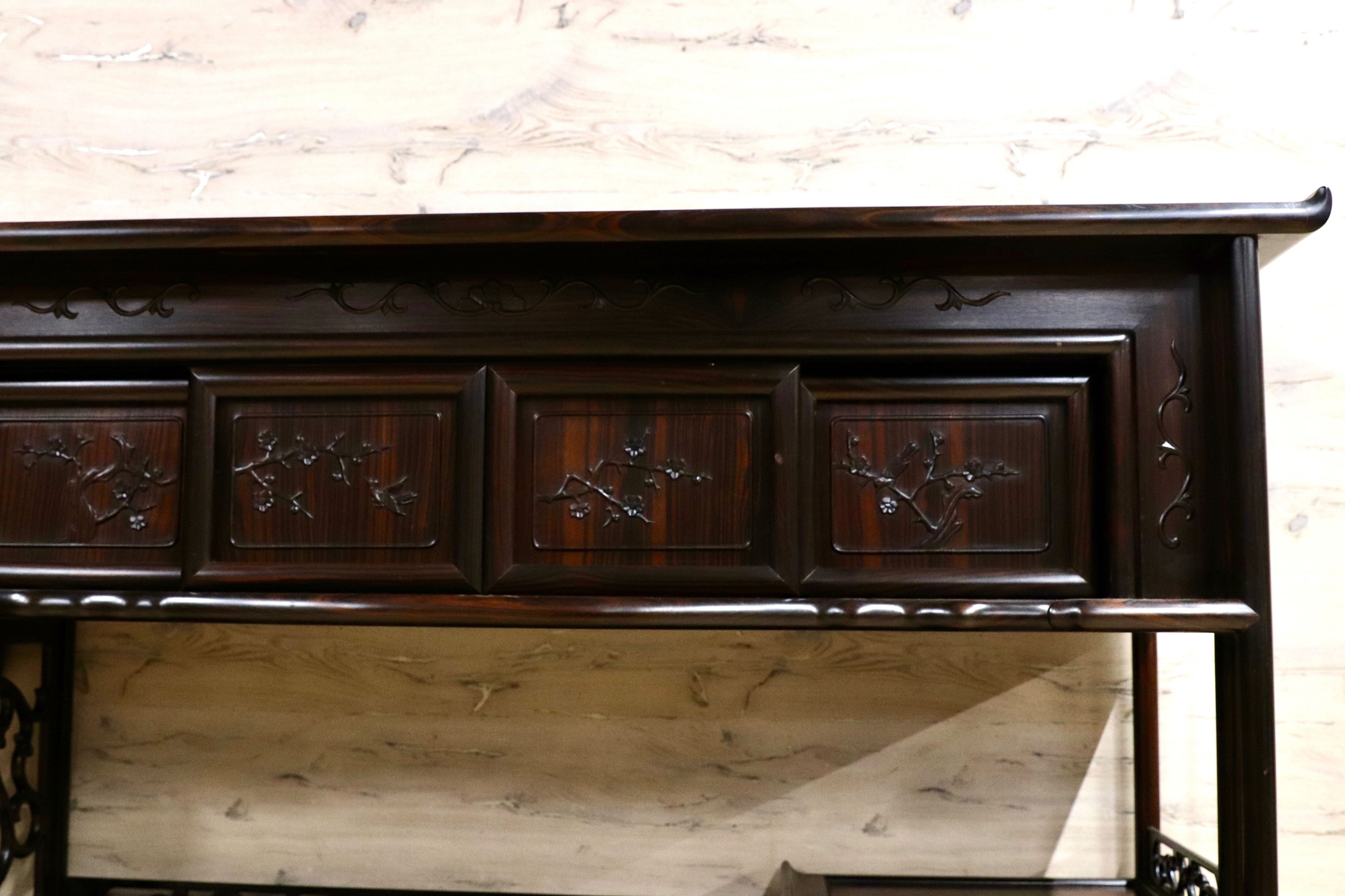 GMIH329○最高級 黒檀 茶棚 サイドボード リビングボード 飾り棚 キャビネット 和家具 レトロ 煎茶道具 違い棚 アンティーク 稀少 約250万