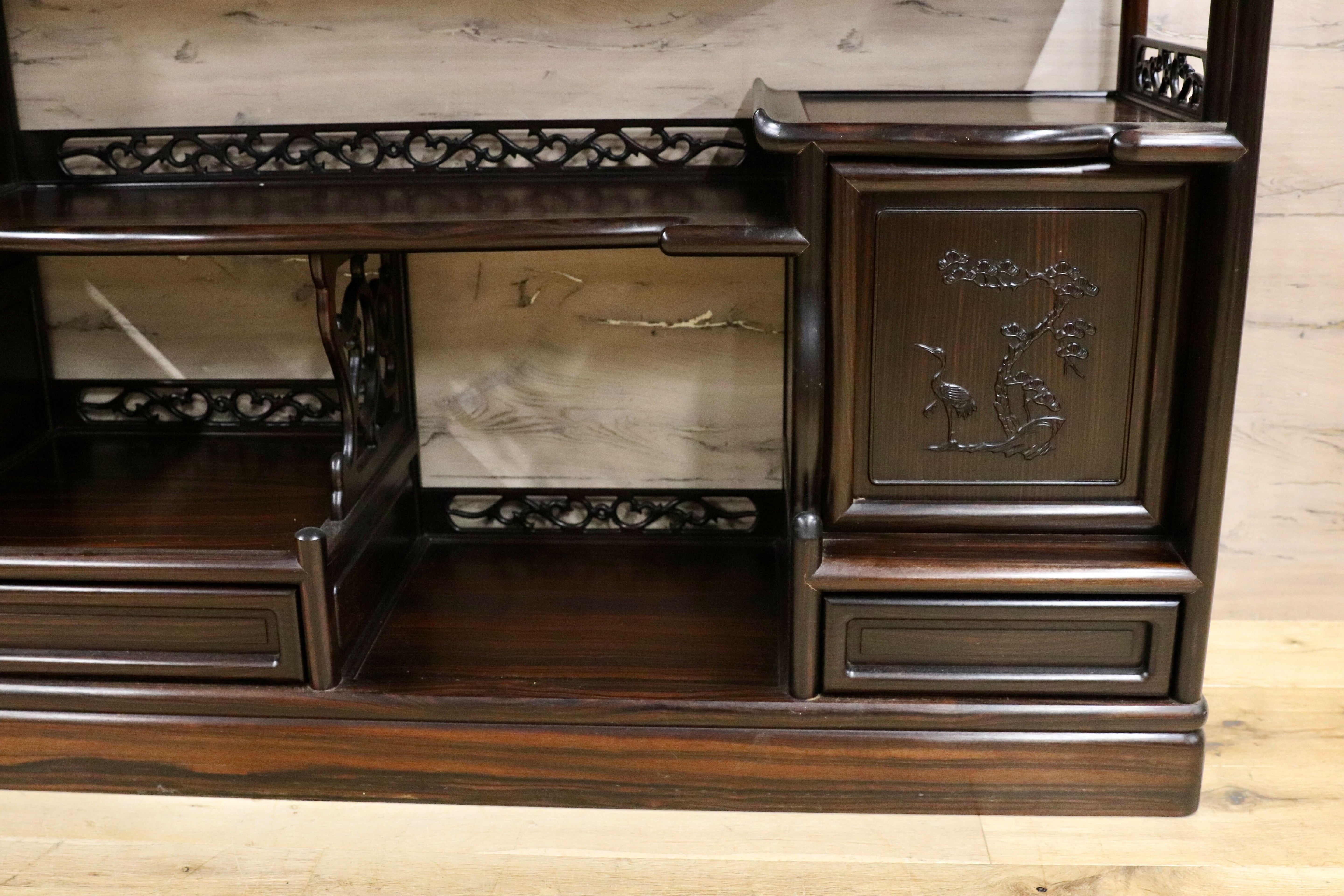 GMIH329○最高級 黒檀 茶棚 サイドボード リビングボード 飾り棚 キャビネット 和家具 レトロ 煎茶道具 違い棚 アンティーク 稀少 約250万