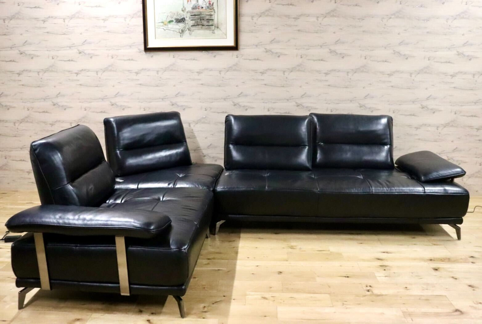 GMIO488○Domicil / ドミシール DM-0360 電動コーナーソファ カウチソファ 総革 ブラック ドイツ 最高級 モダン IDC大塚家具 定価約65万